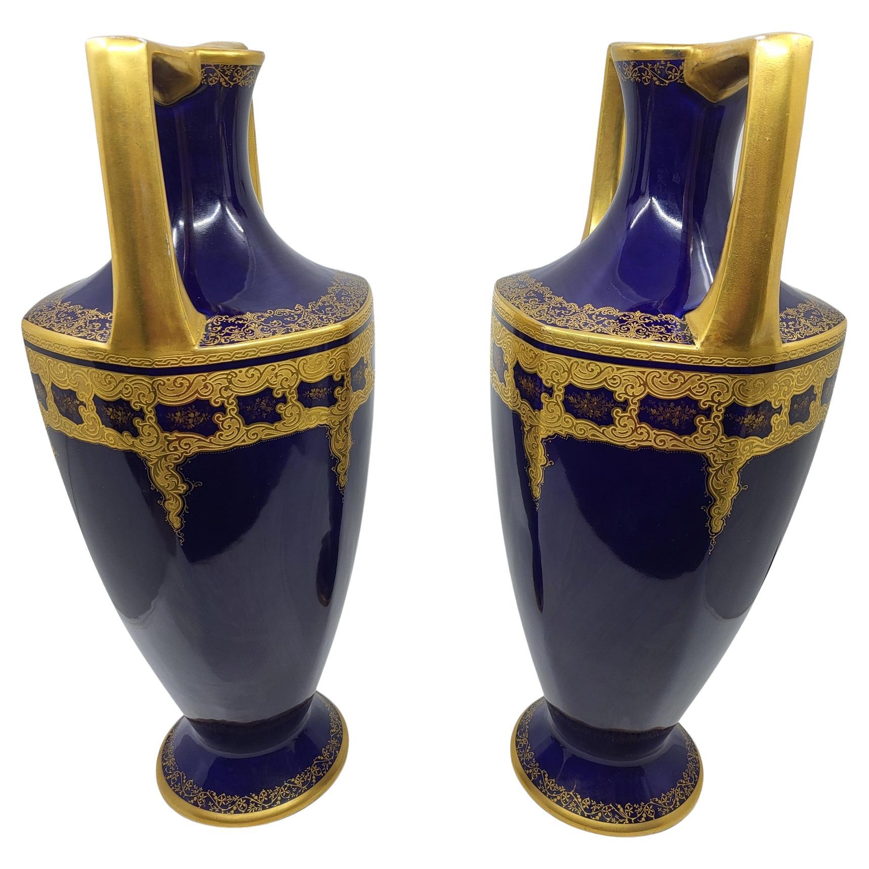 Coppia di vasi Amphore Jean Pouyat, W Guerin Paris Limoges Bleu France 19 ième in vendita 7