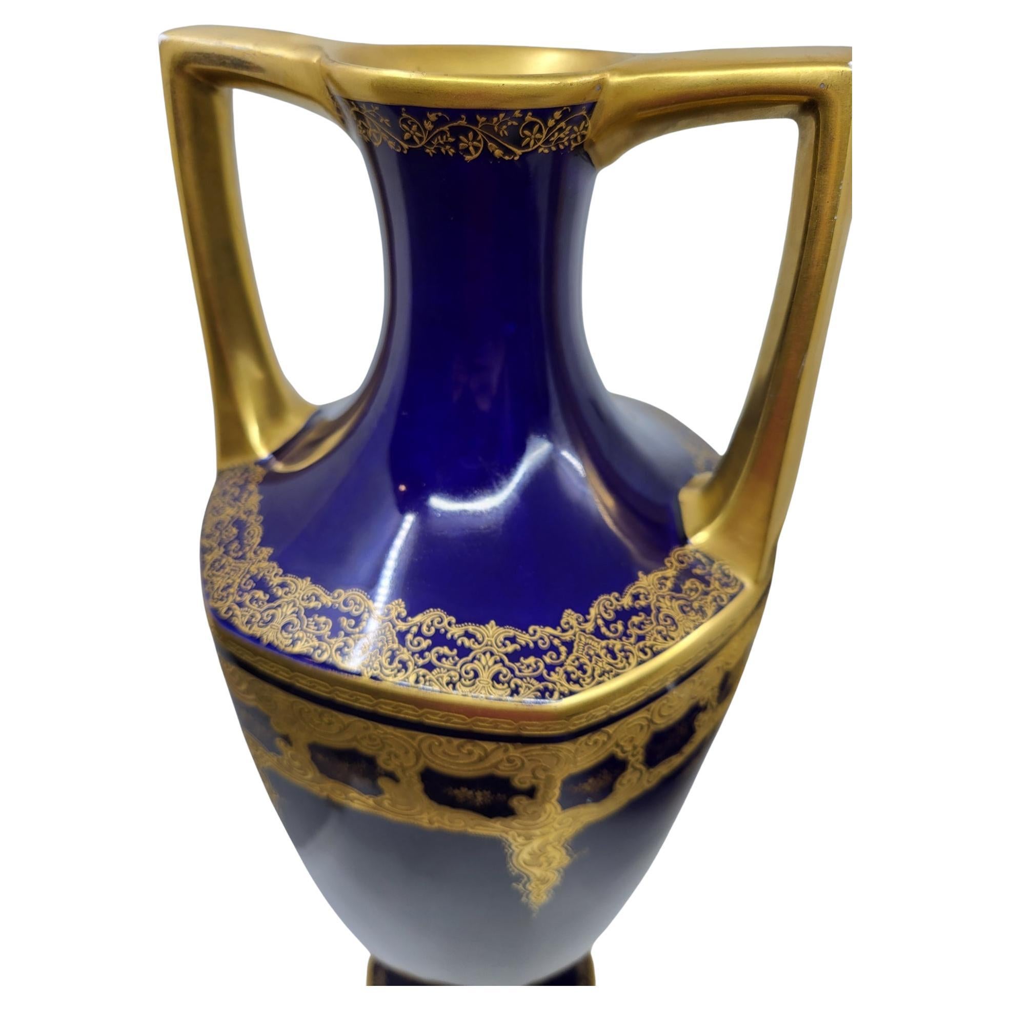 Neoimpero Coppia di vasi Amphore Jean Pouyat, W Guerin Paris Limoges Bleu France 19 ième in vendita