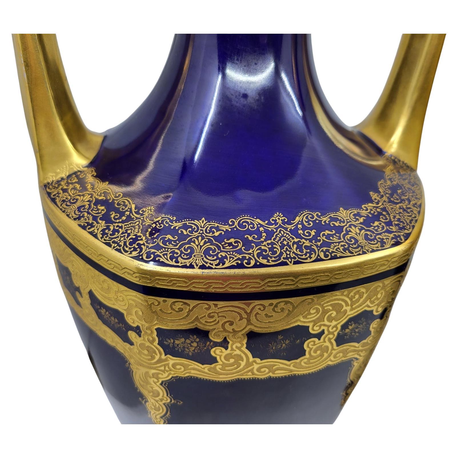 Francese Coppia di vasi Amphore Jean Pouyat, W Guerin Paris Limoges Bleu France 19 ième in vendita