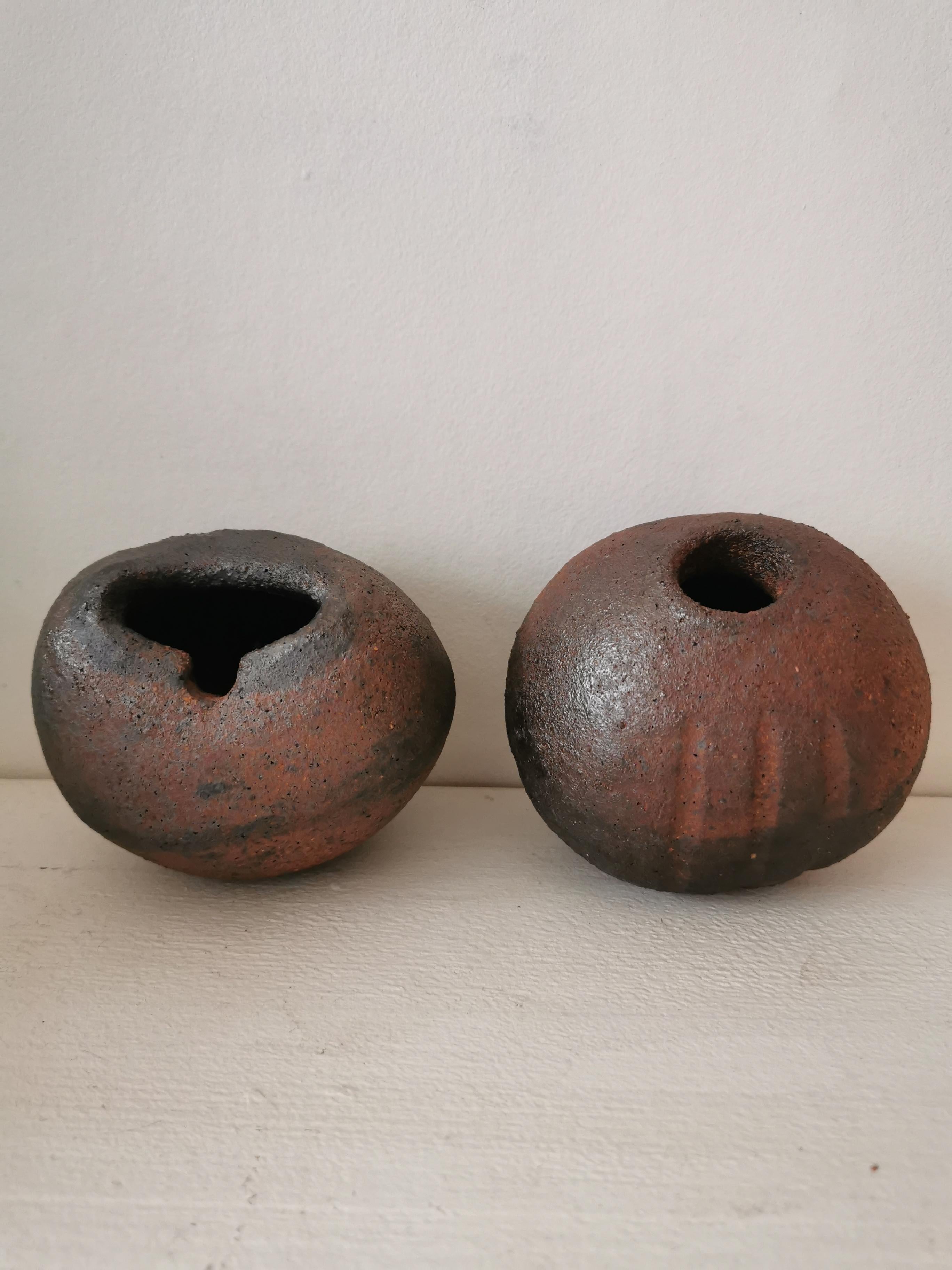 Contemporary Paire de vases boules en grès de la Borne For Sale
