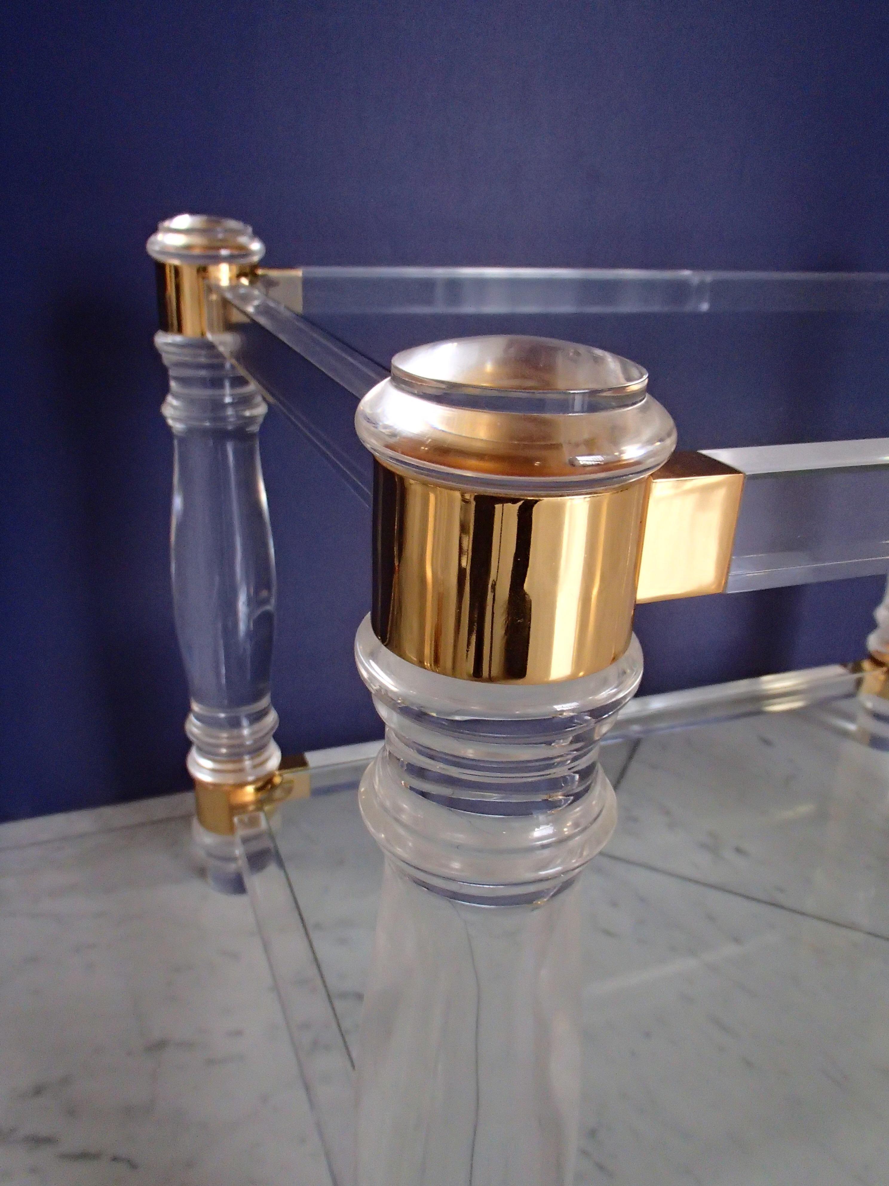 Pair of Modern Side Tables Plexi Glass, Glass and Brass  For Sale 5