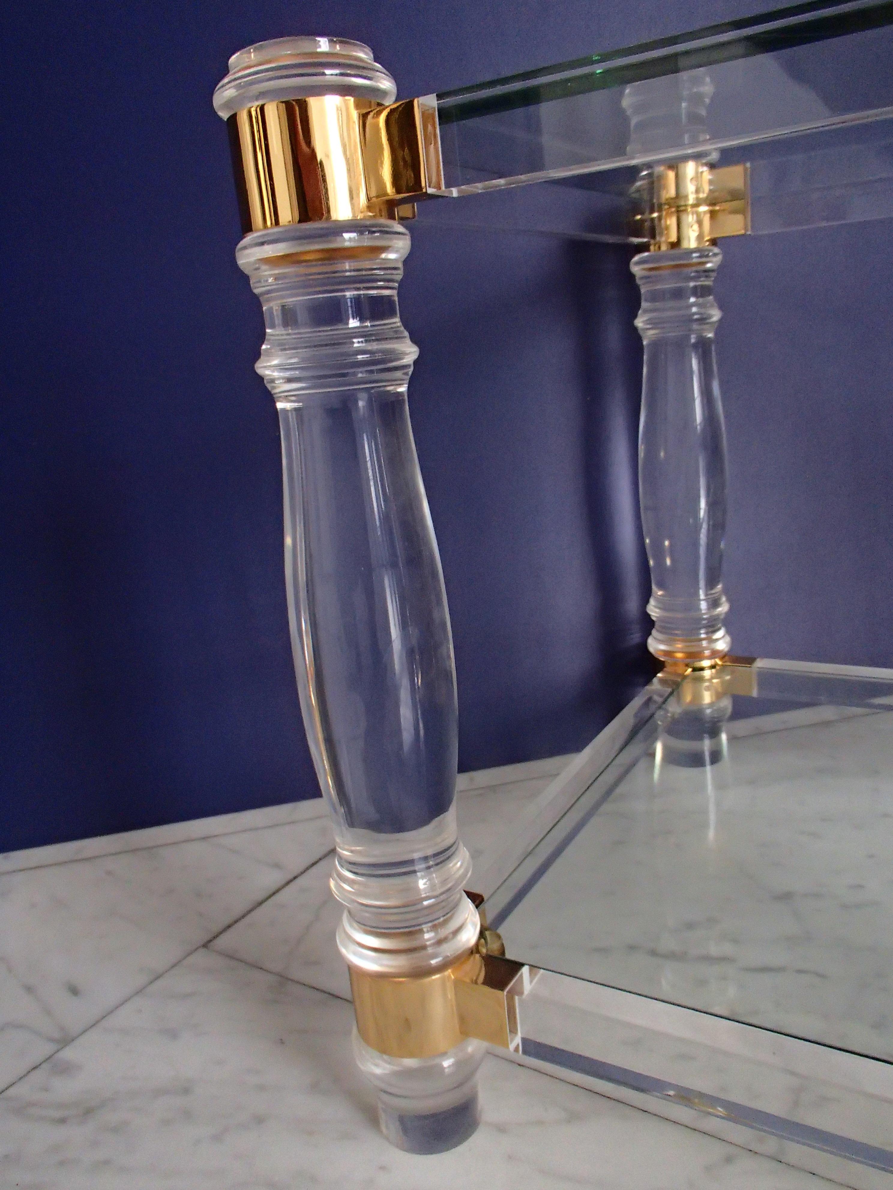 Pair of Modern Side Tables Plexi Glass, Glass and Brass  For Sale 8