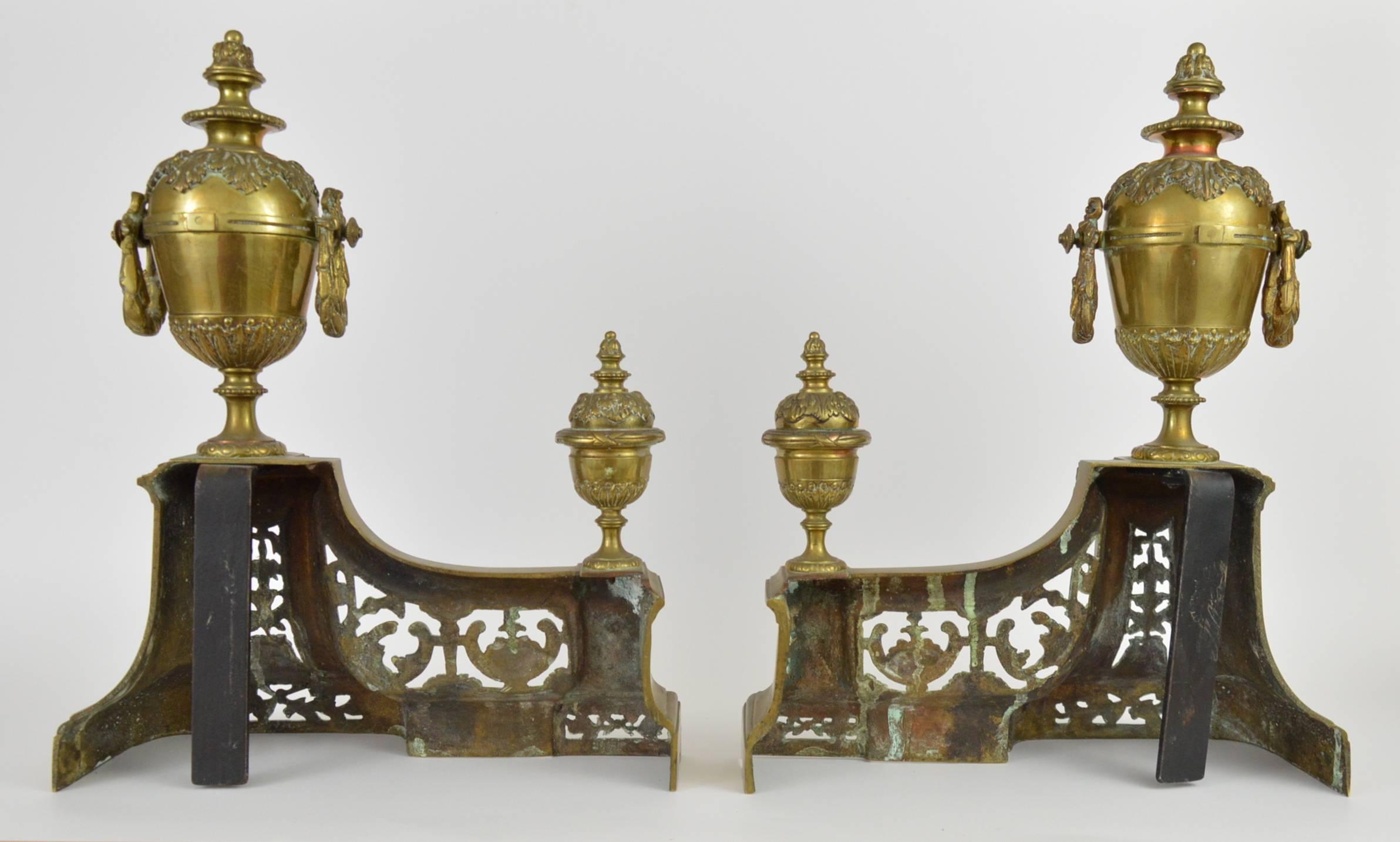Pair of Antique French Louis XVI Style Bronze Andirons, 19th Century 4