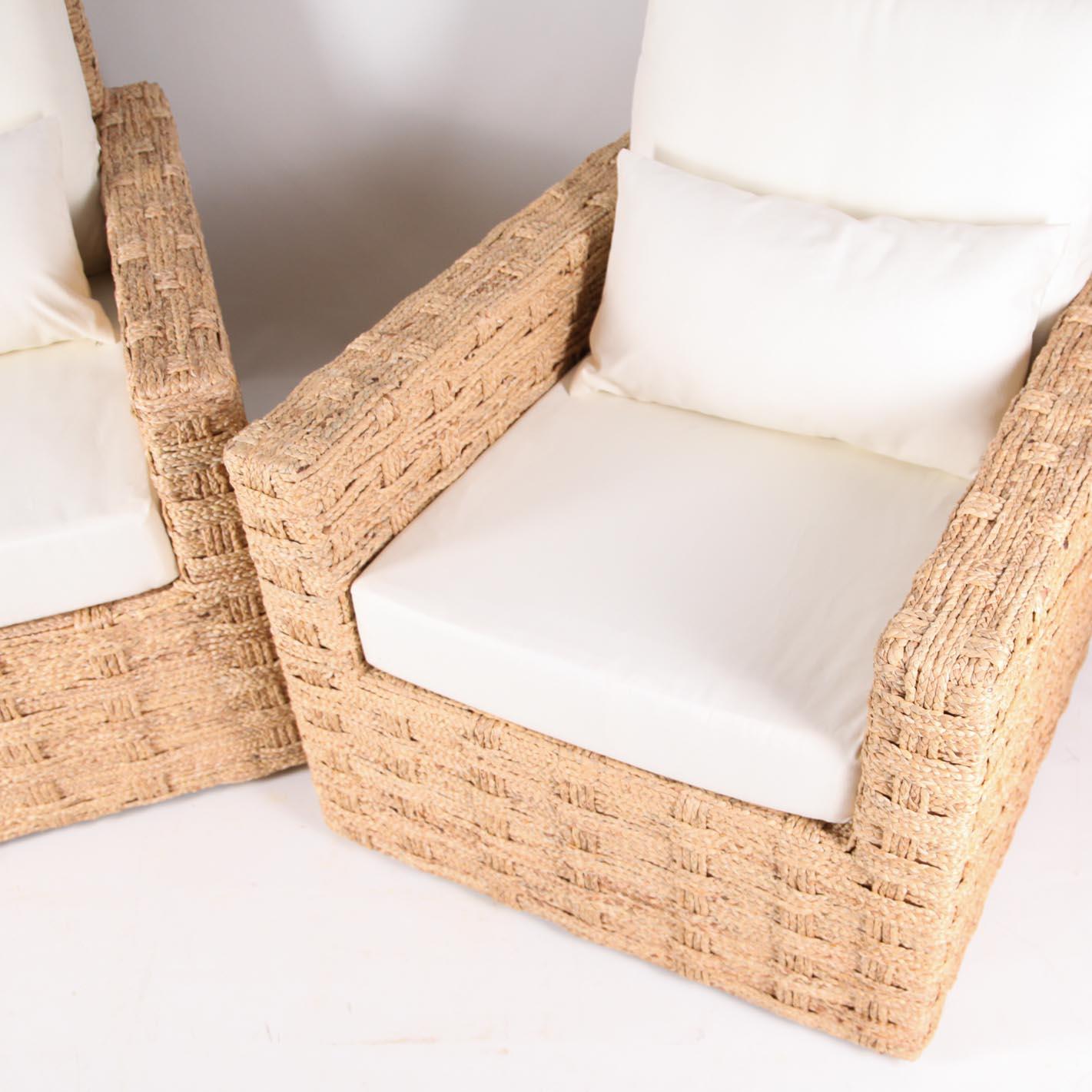 French Paire of braided seagrass armchairs  For Sale
