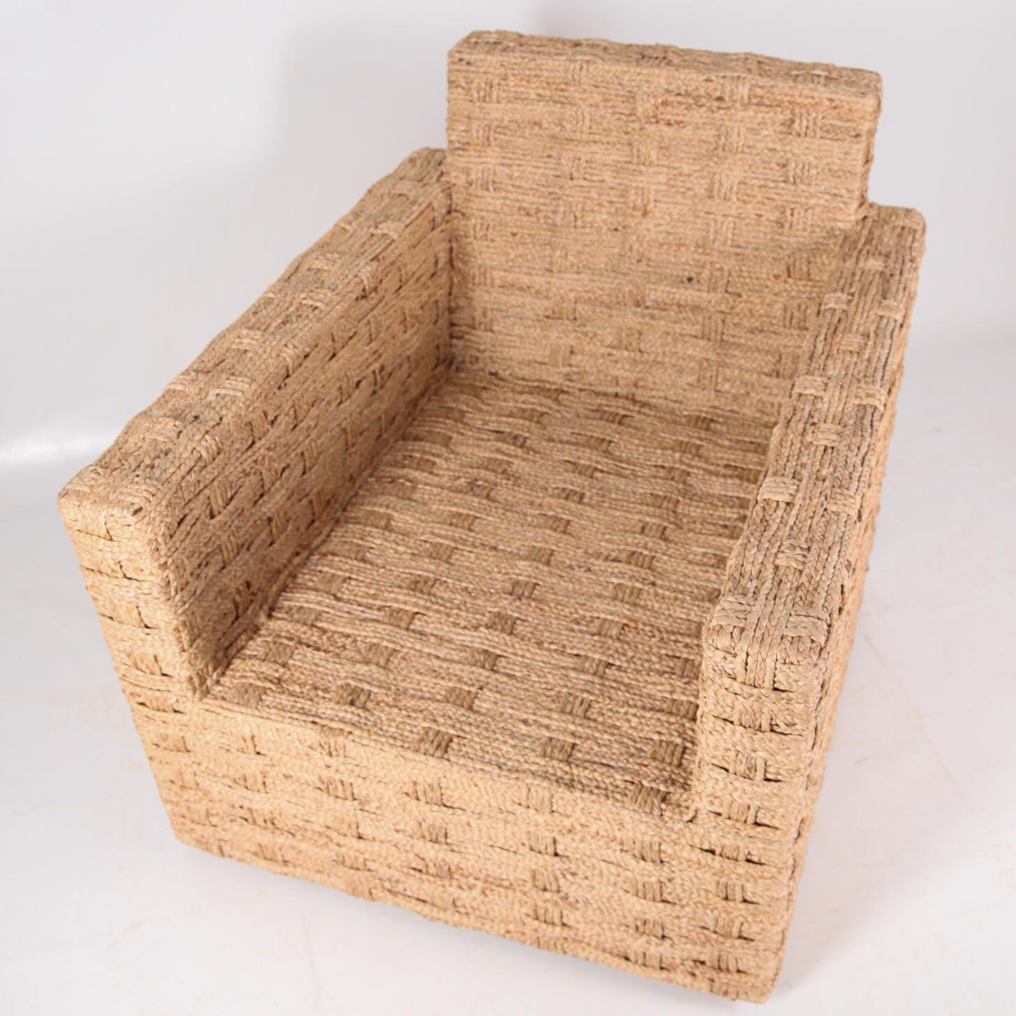 Seagrass Paire of braided seagrass armchairs  For Sale