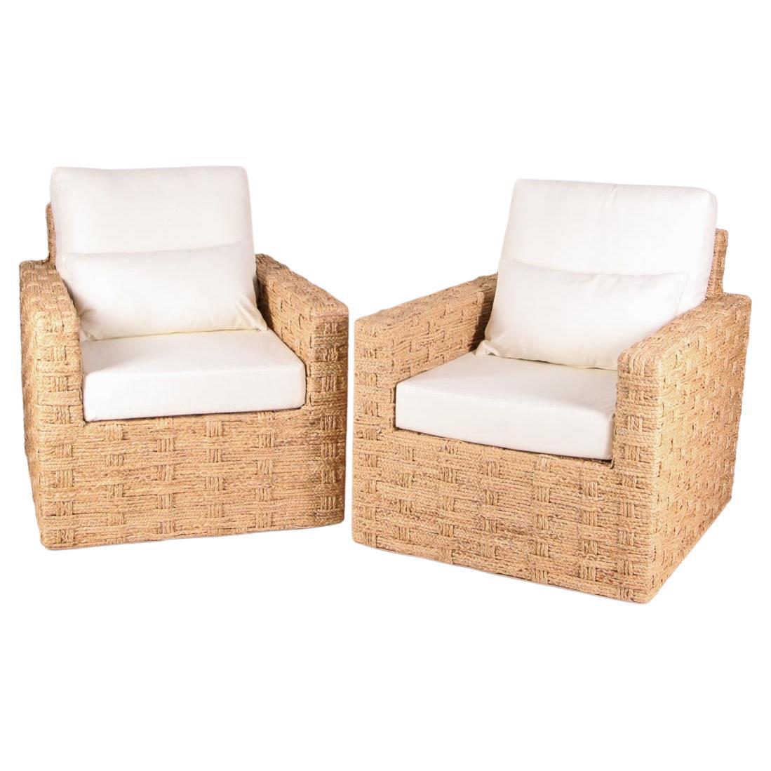Paire of braided seagrass armchairs  For Sale