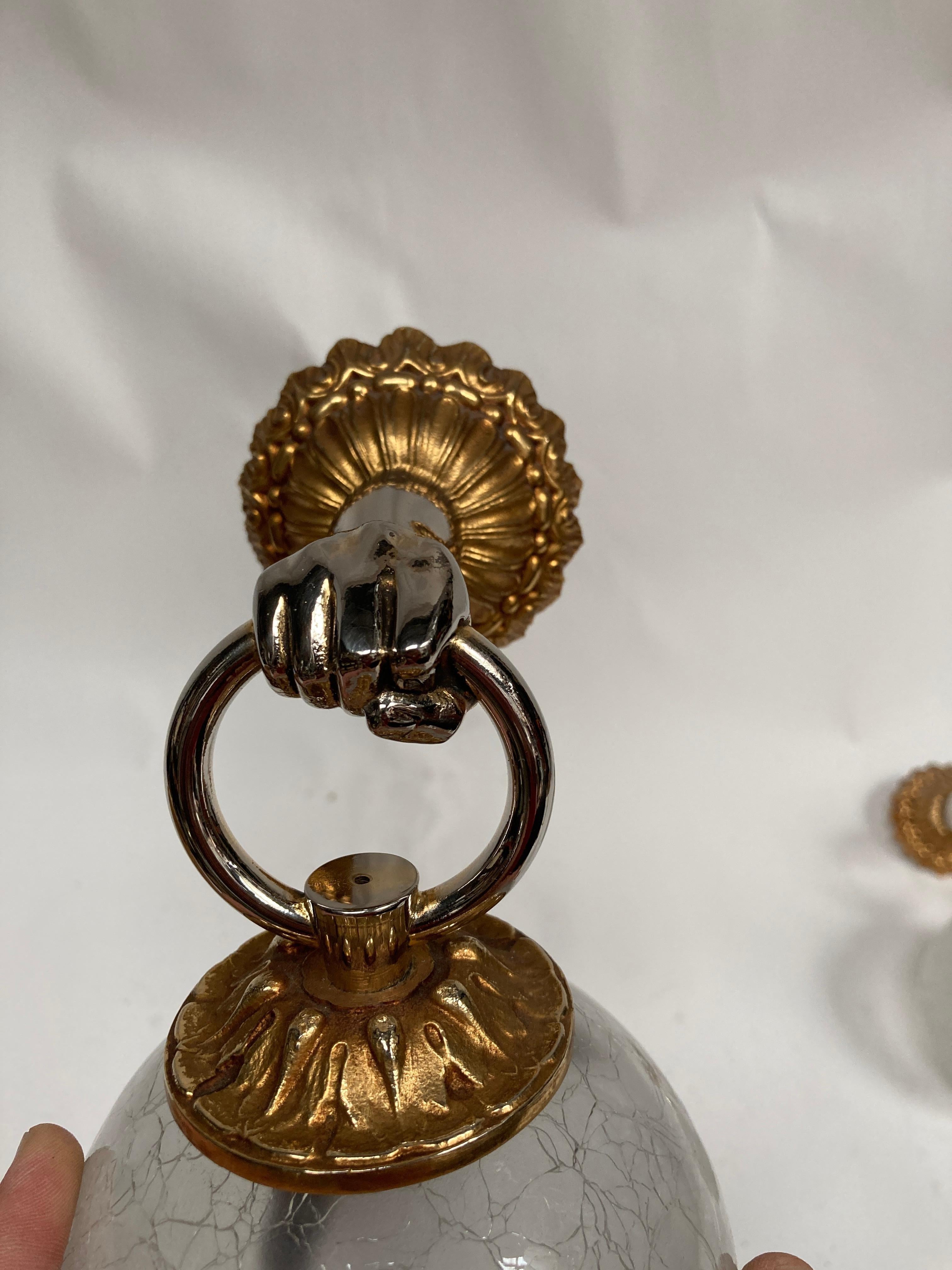 Mid-20th Century Paire of bronze and glass sconces  For Sale