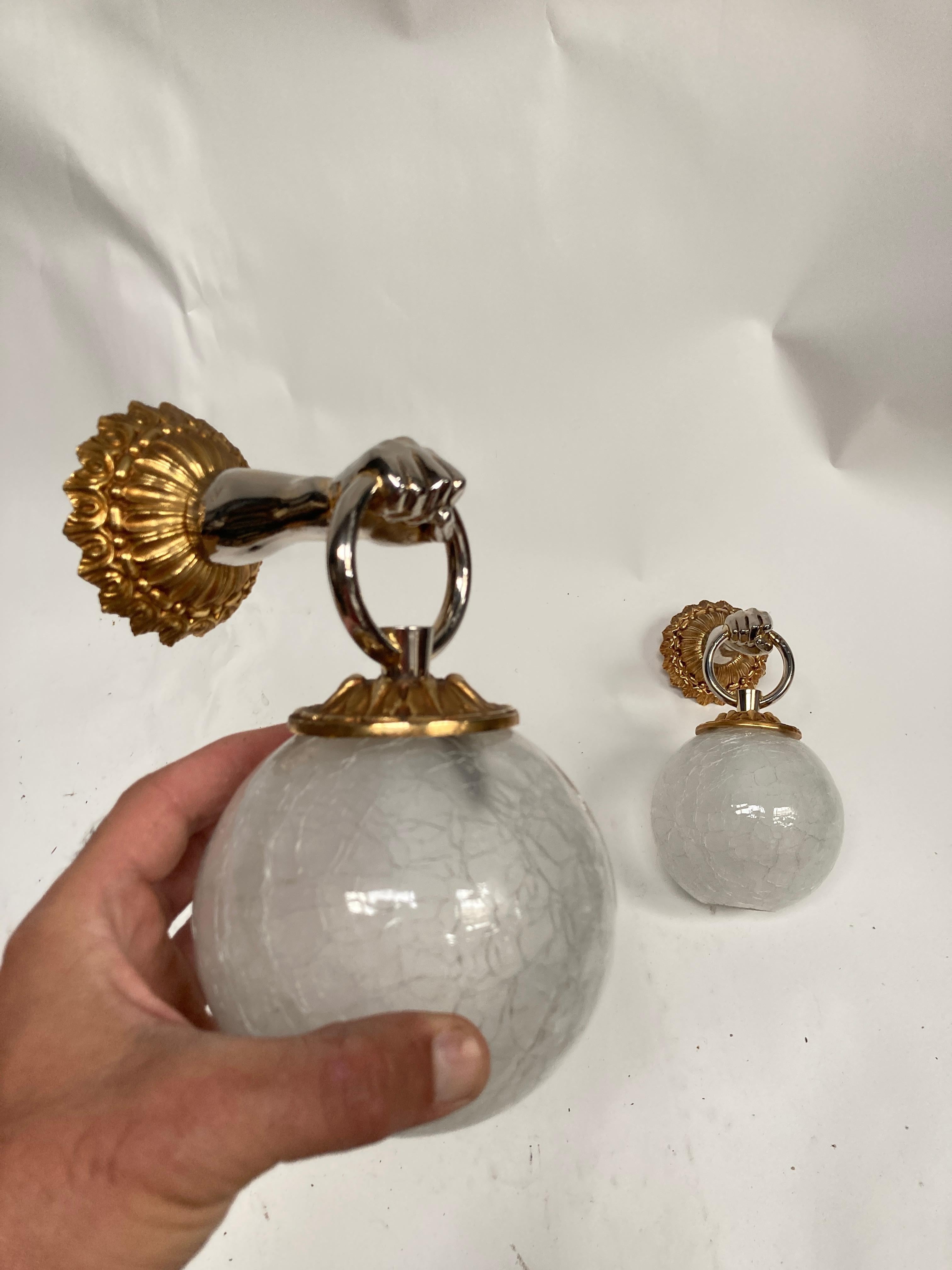 Paire of bronze and glass sconces  For Sale 3