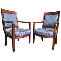 Pair of Empire Restauration Period Armchairs Bergeres, France, circa 1815-1830