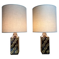 Paire of Enameled Ceramic Lamps by Ego Stengods, Sweden, circa 1970