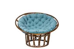 Paire of Fauteuils "Papasan" in Rattan and Quilted Fabric, 1970s