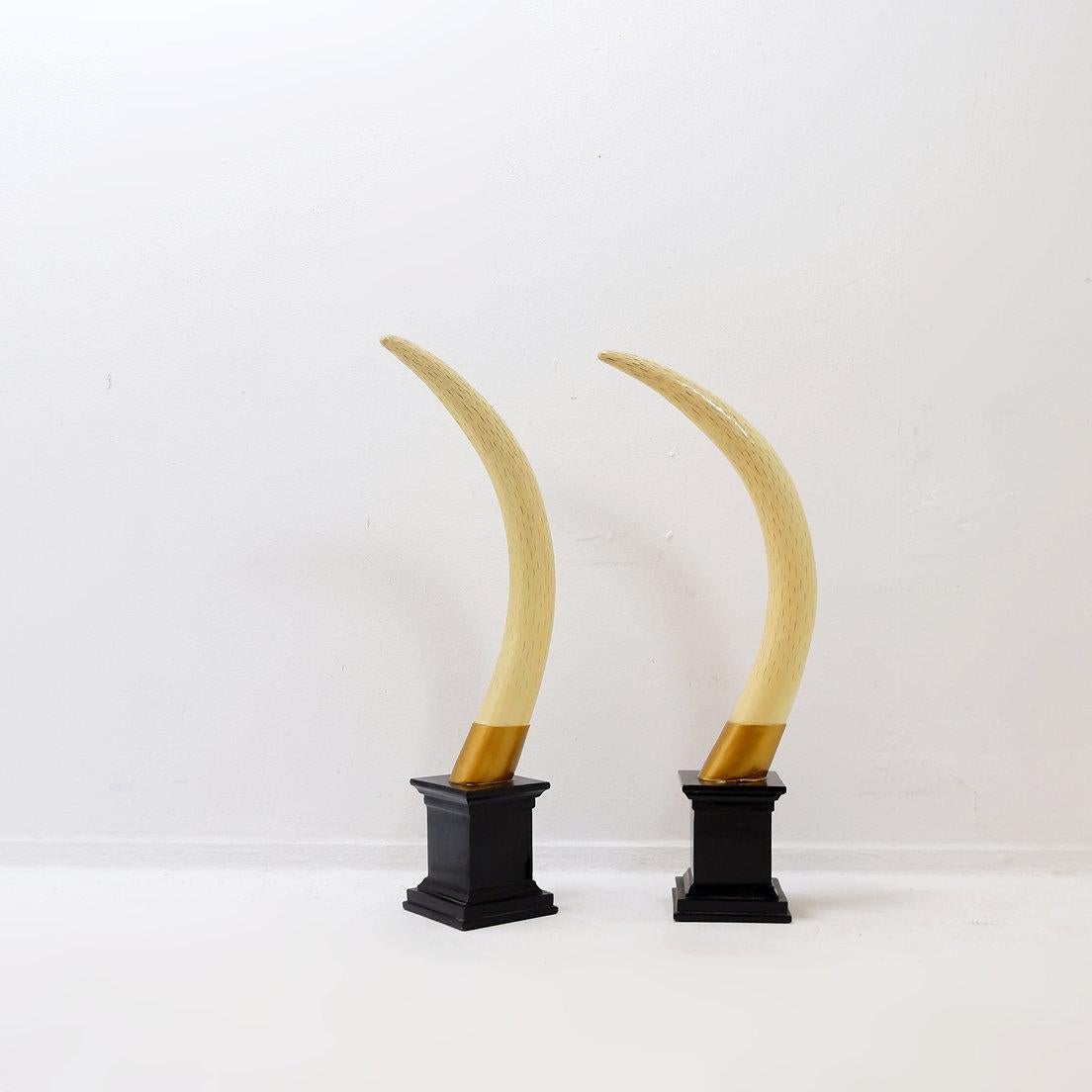 Paire of Faux Elephant Tusks - 20th H:82cm For Sale 4