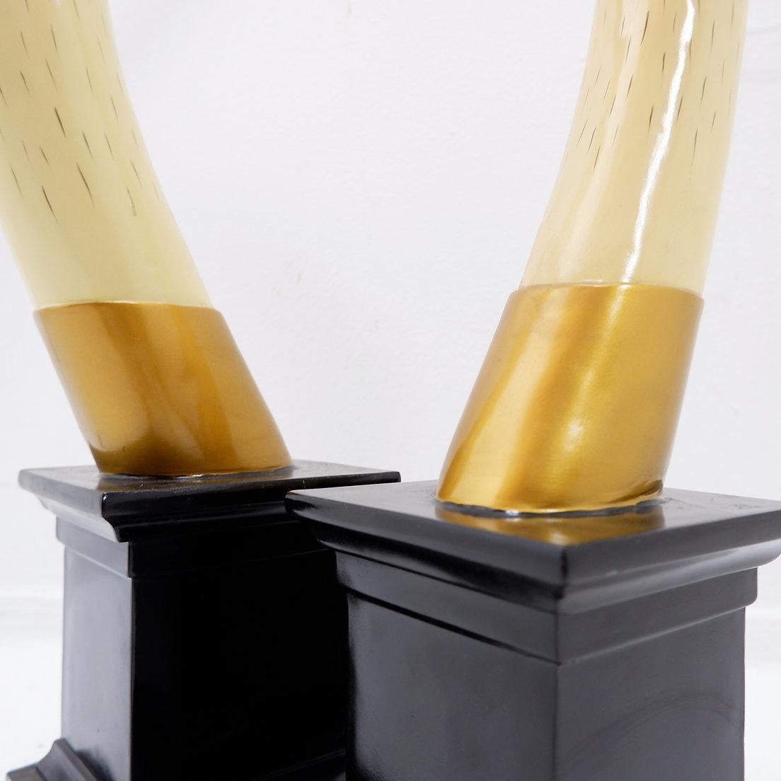 Epoxy Resin Paire of Faux Elephant Tusks - 20th H:82cm For Sale