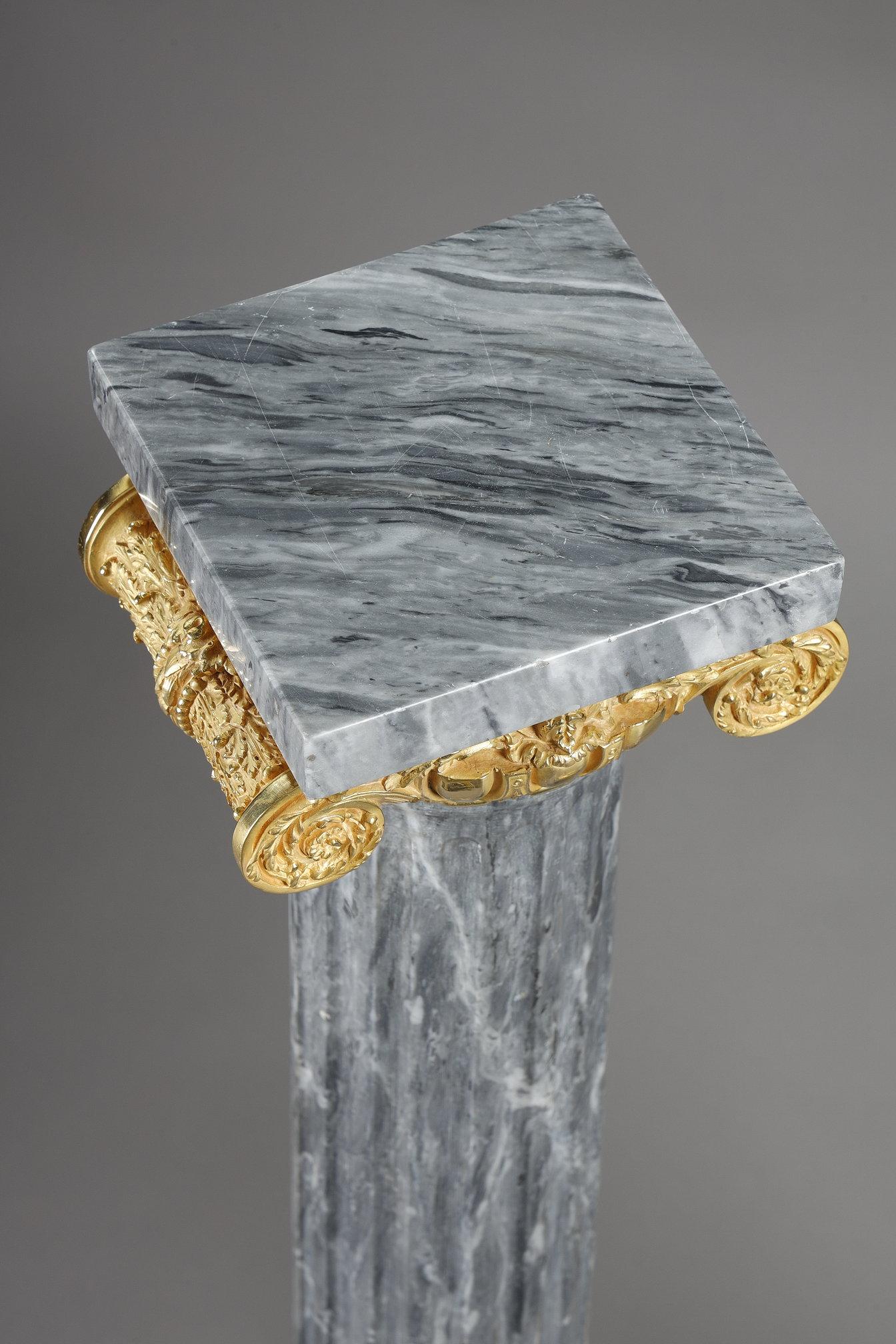 Marble Paire of Fluted marble columns with ionic capitals For Sale
