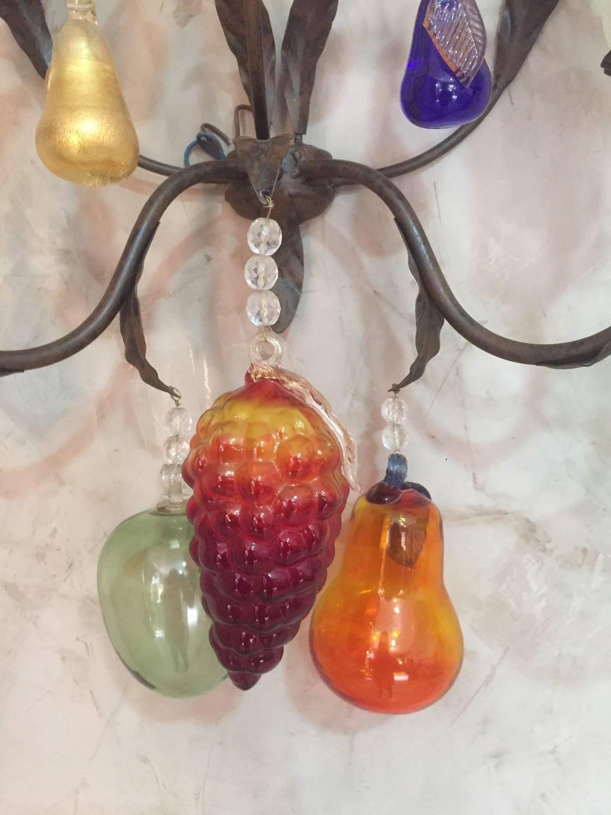 Pair of Italian Decorative Fruits Murano Glass Wall Lamps, 1980s 1
