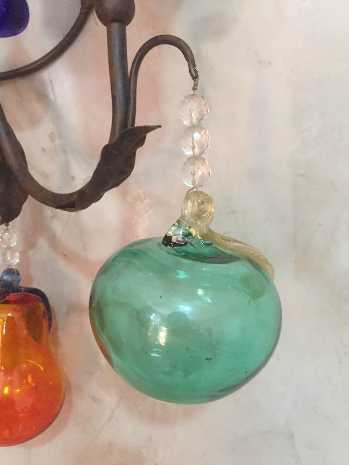 Pair of Italian Decorative Fruits Murano Glass Wall Lamps, 1980s 2