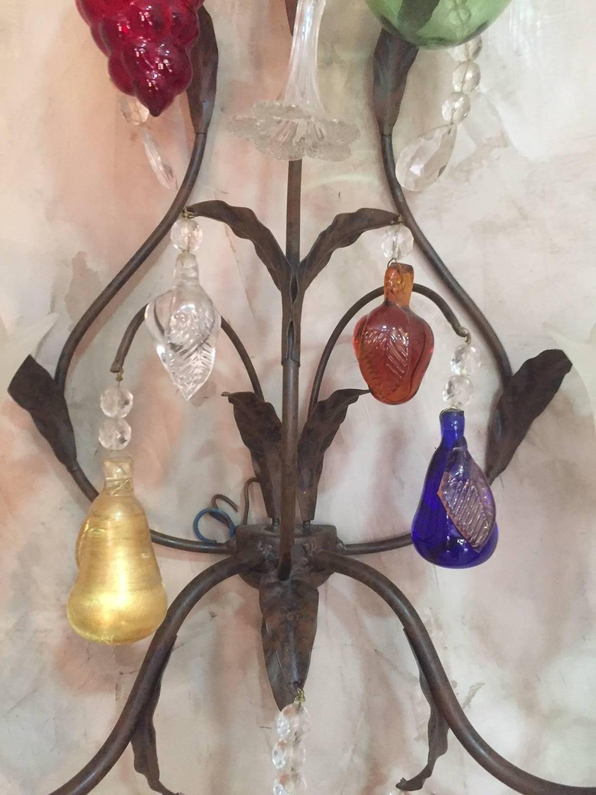 Pair of Italian Decorative Fruits Murano Glass Wall Lamps, 1980s 3
