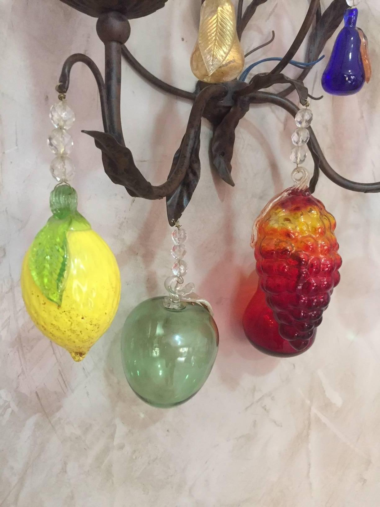 Pair of Italian Decorative Fruits Murano Glass Wall Lamps, 1980s 5