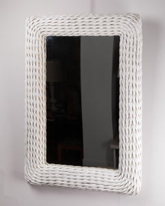 Paire of Large White Painted Rattan Mirrors