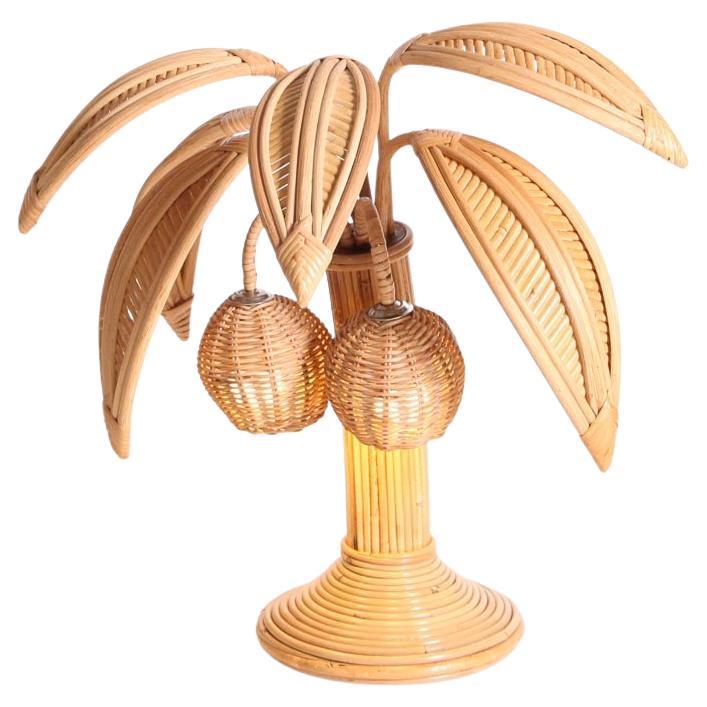 Lovely pair of very decorative « coconut tree - palm tree » lamps with lights in the coconuts.
Typical of the seventies, it is a high quality work, entirely hand made. Excellent condition.

