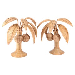 Pair of rattan coconut tree - palm tree lamps