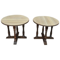 Paire of Oak Side Tables or Coffee Tables Charles Dudouyt Style, Circa 1950