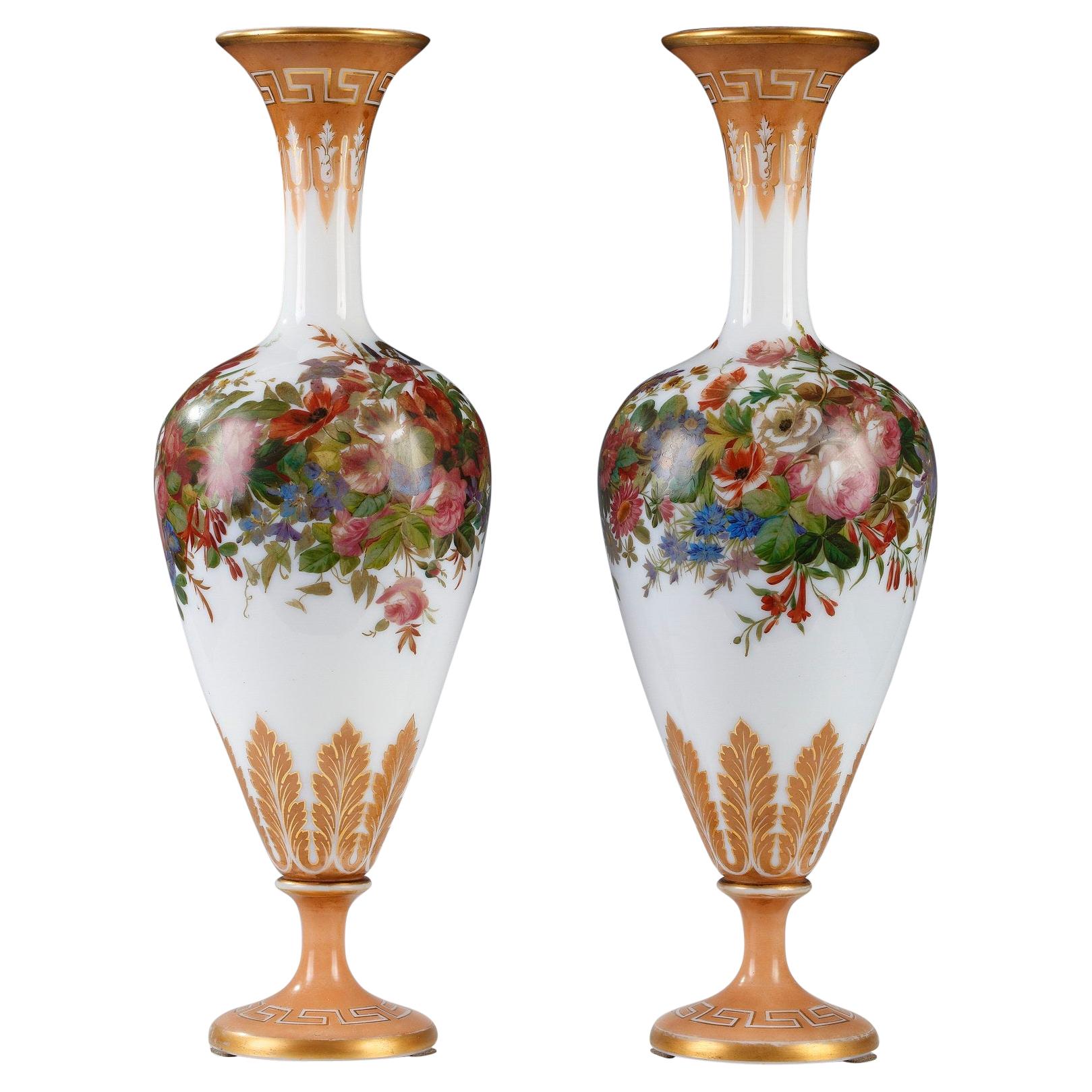Pair of Opaline Vases by Baccarat, France, Circa 1870
