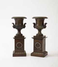 Pair of Patinated Bronze Empire Period Medici Urns