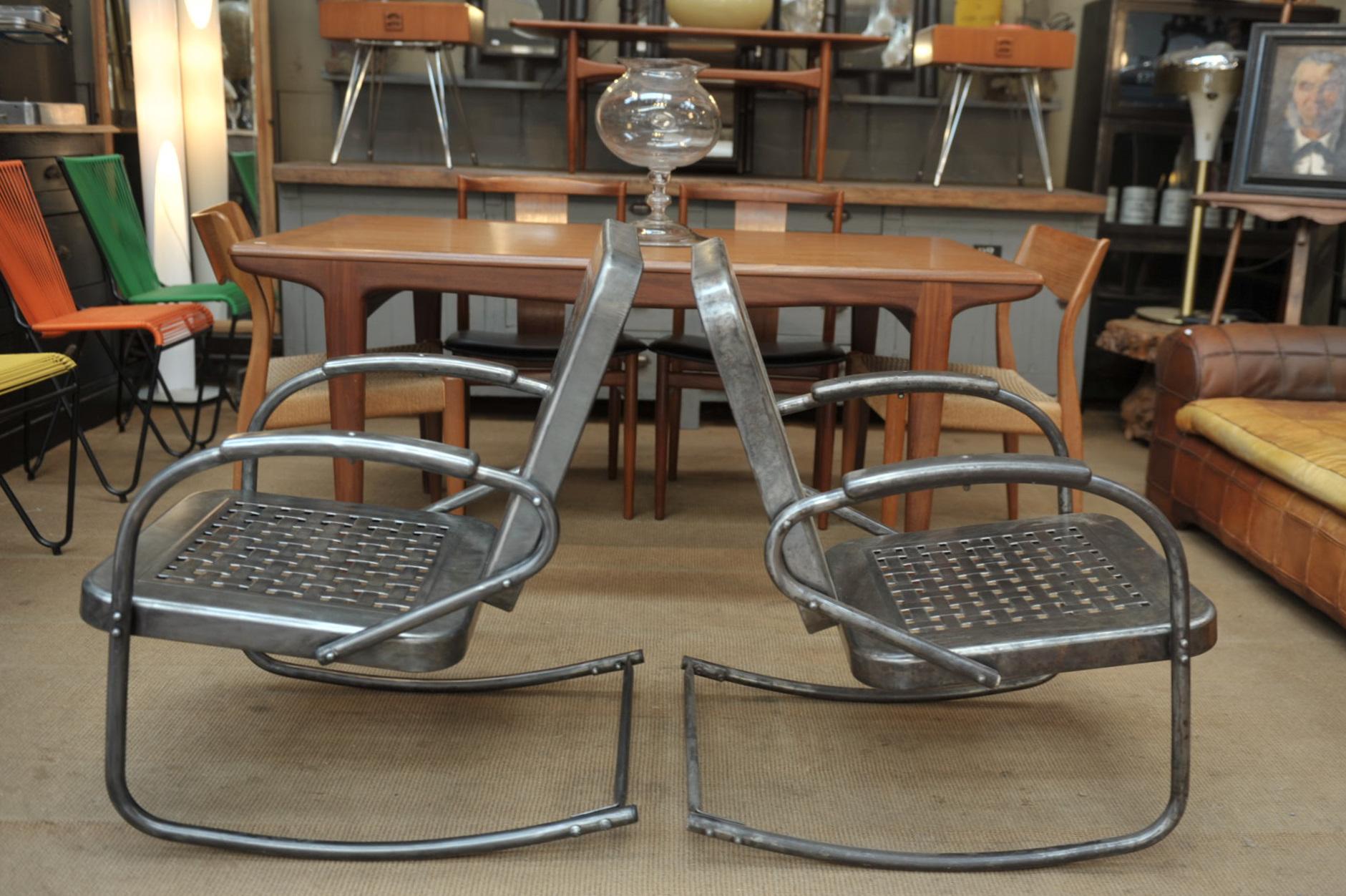 Mid-Century Modern Pair of Perforated Metal Armchairs, circa 1950 For Sale