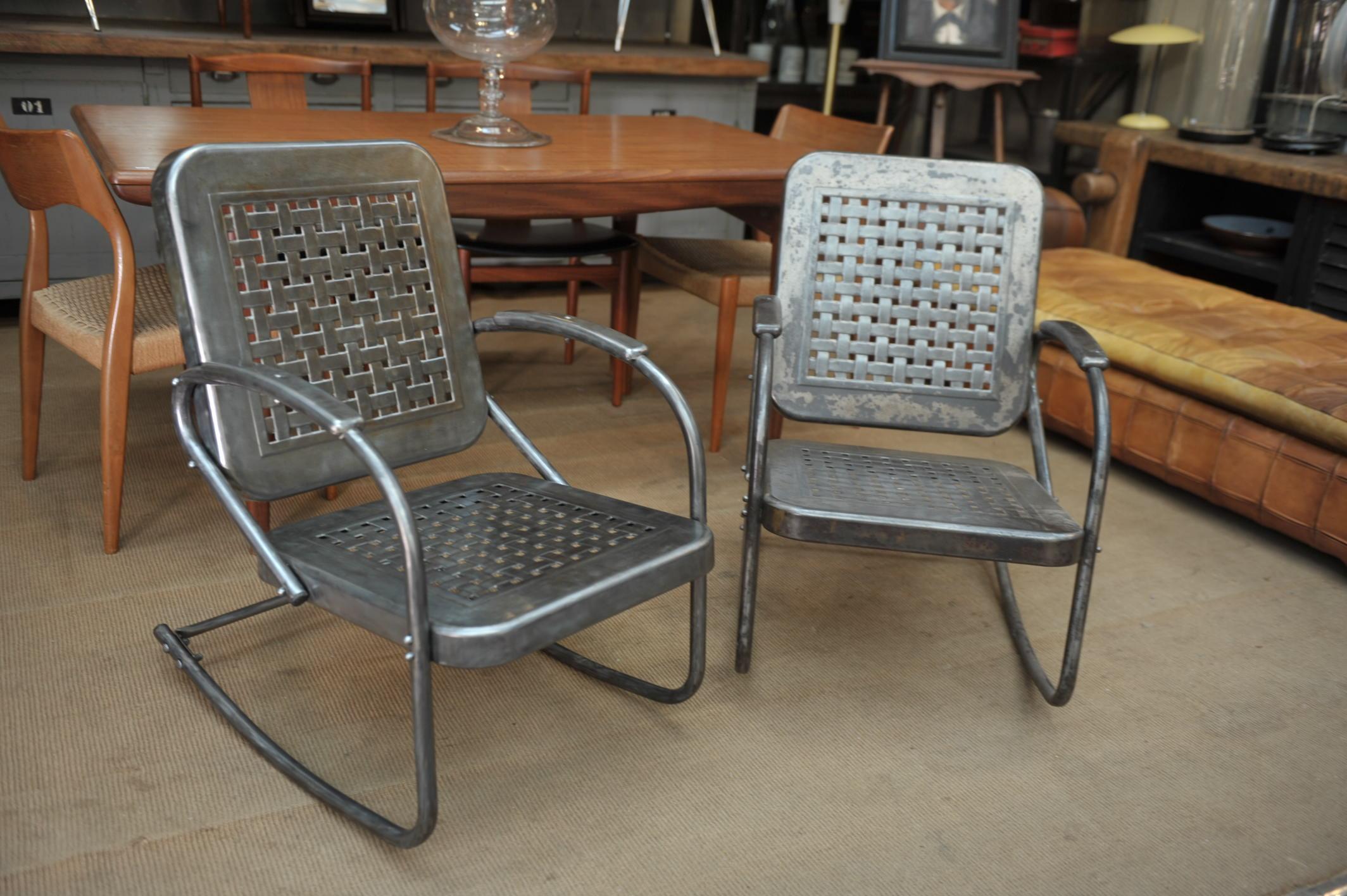 North American Pair of Perforated Metal Armchairs, circa 1950 For Sale