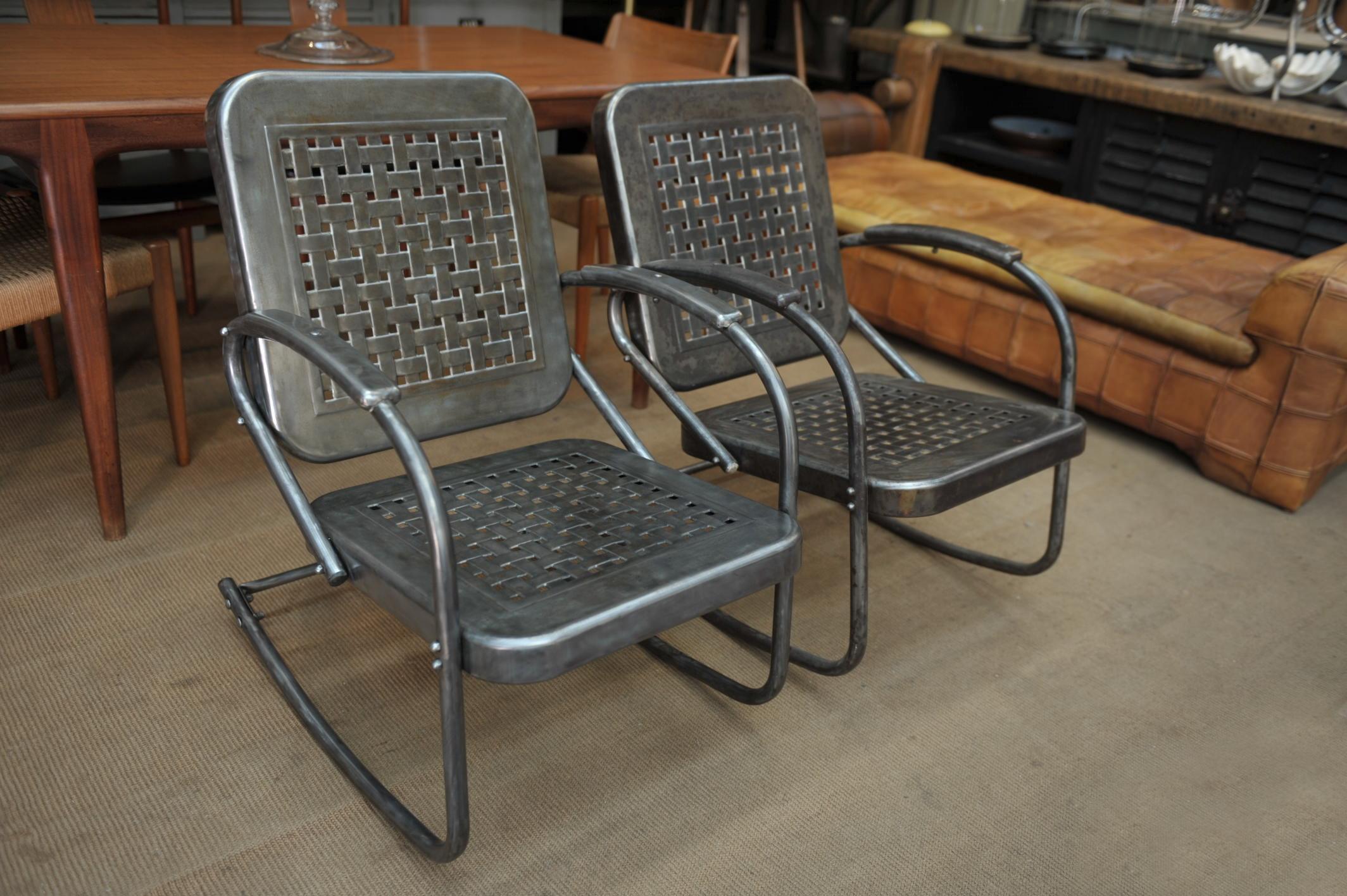Pair of Perforated Metal Armchairs, circa 1950 In Good Condition For Sale In Roubaix, FR