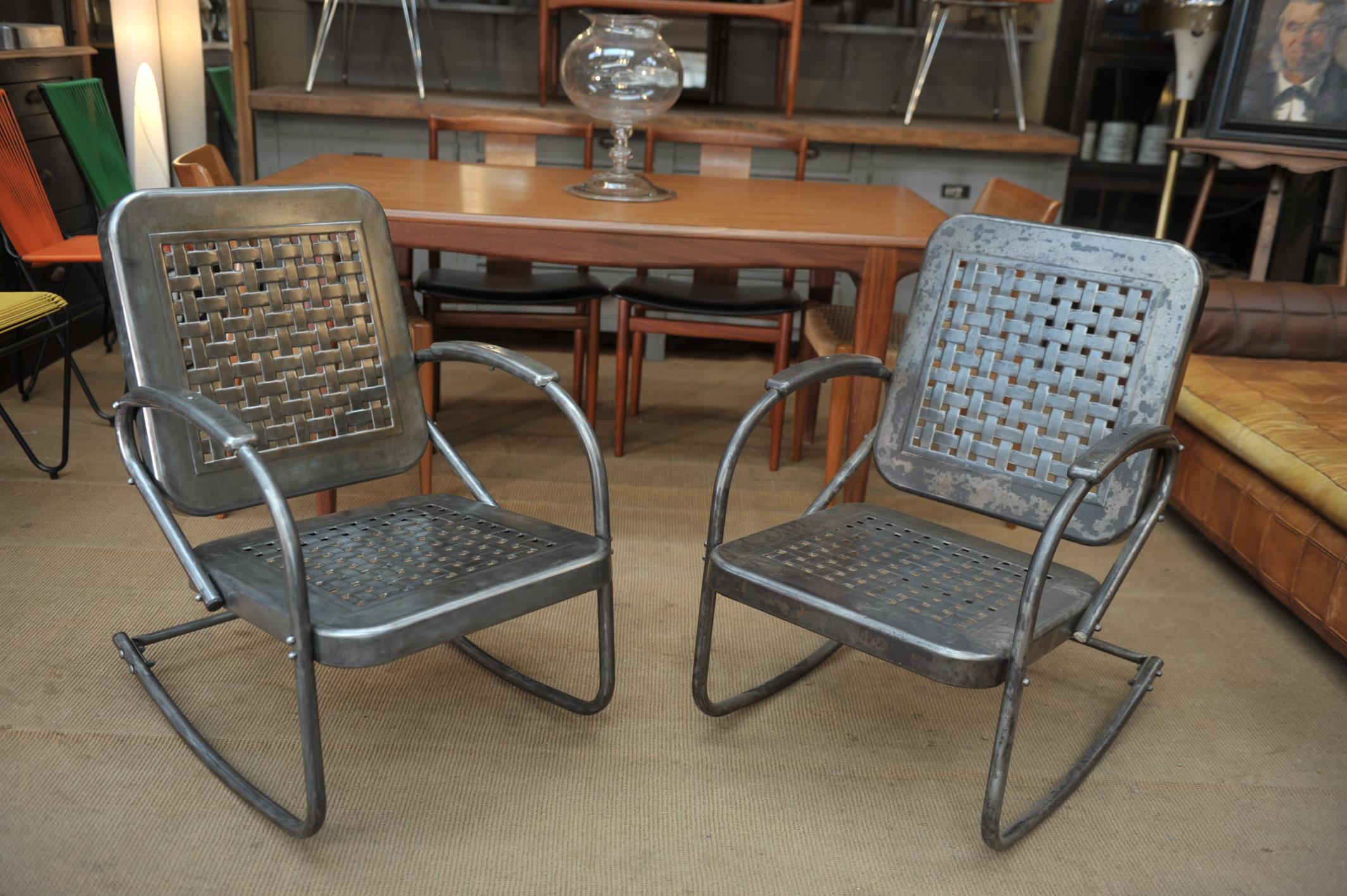 Pair of Perforated Metal Armchairs, circa 1950 For Sale 1