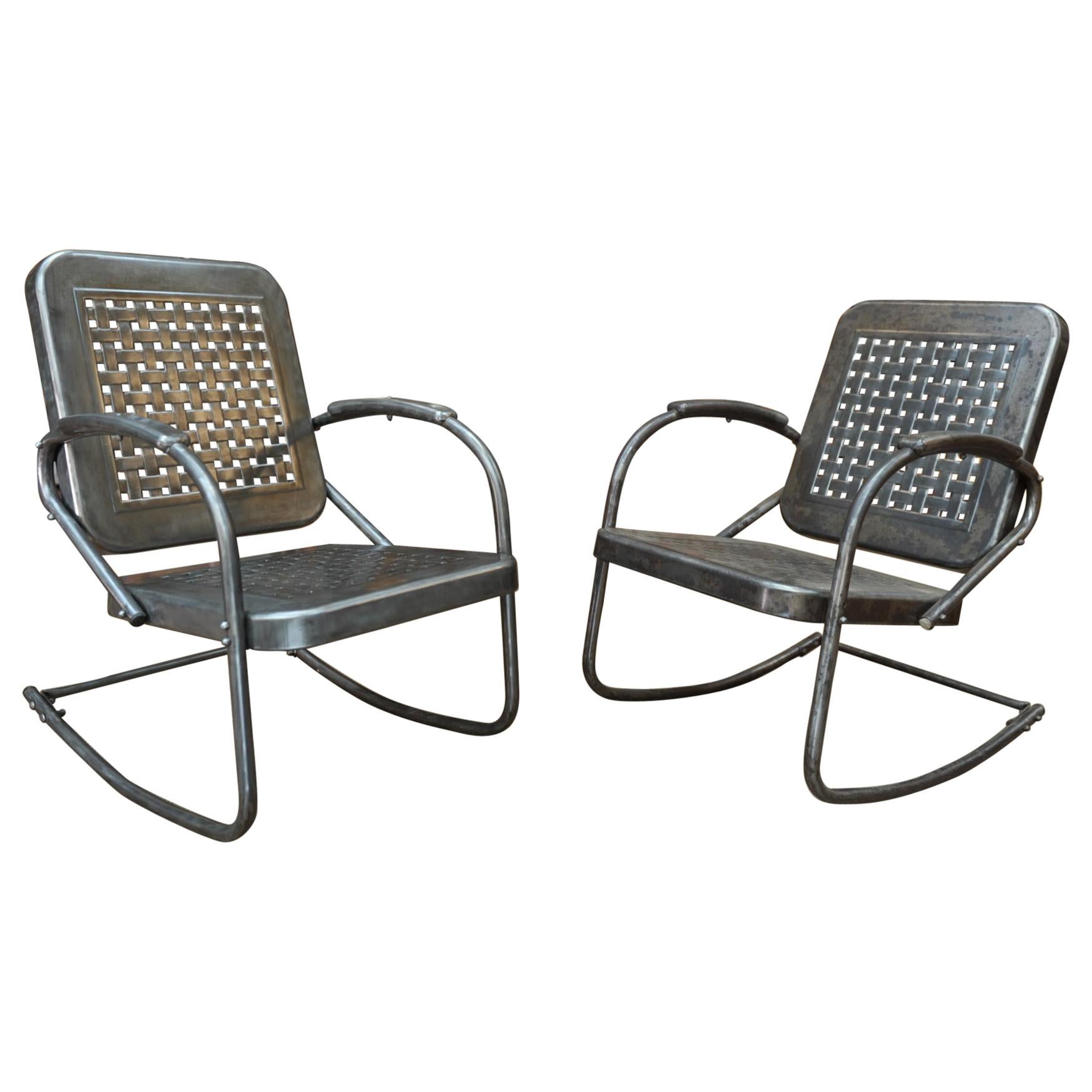 Pair of Perforated Metal Armchairs, circa 1950 For Sale