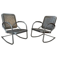 Pair of Perforated Metal Armchairs, circa 1950