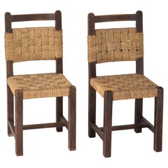 Used Paire of Rope and Dark Oak Side Chairs in the Style of Jourdain, France, 1940's