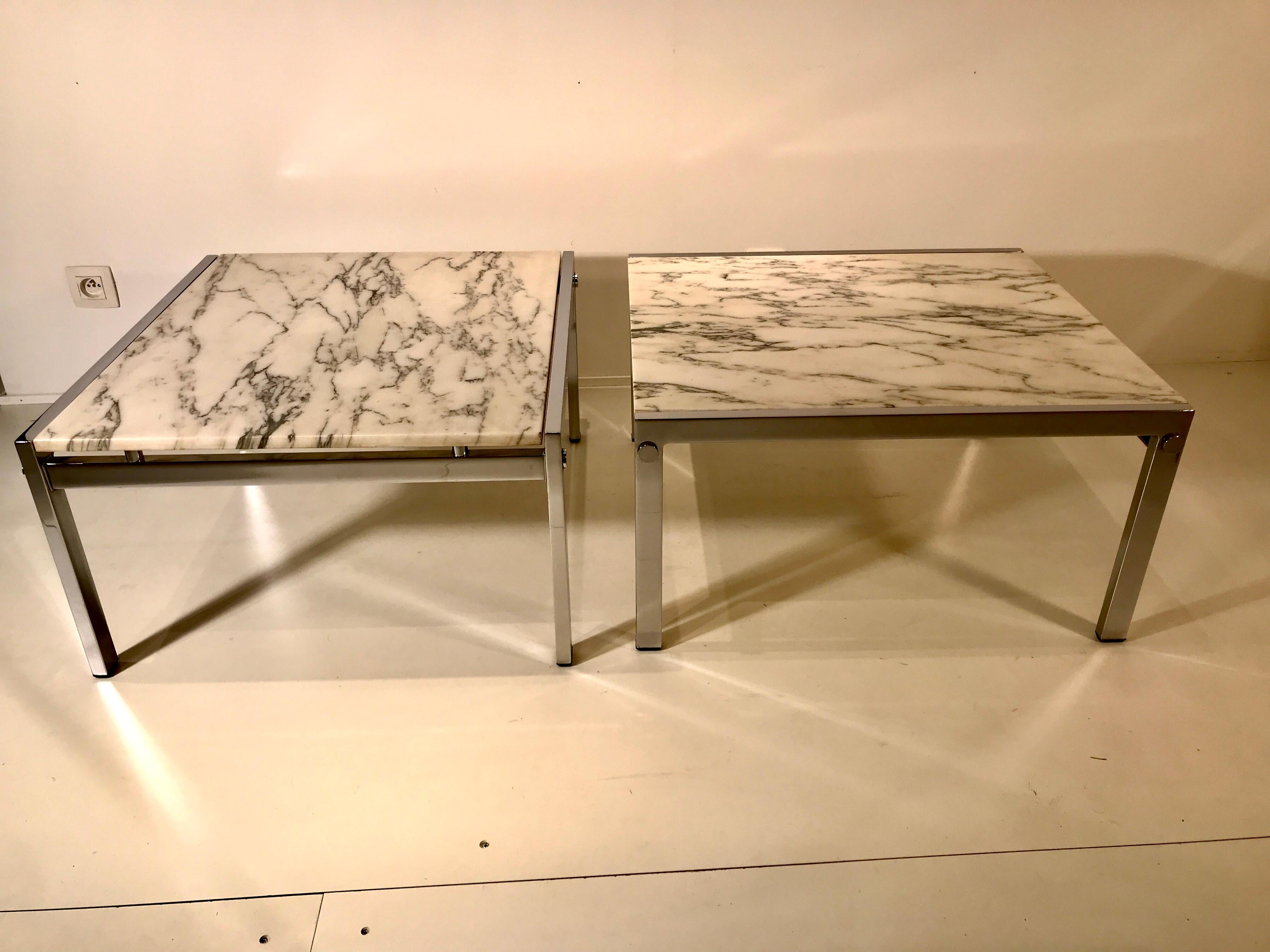 Mid-Century Modern Pair of Side Table Chrome and Carrara Marble, 1960