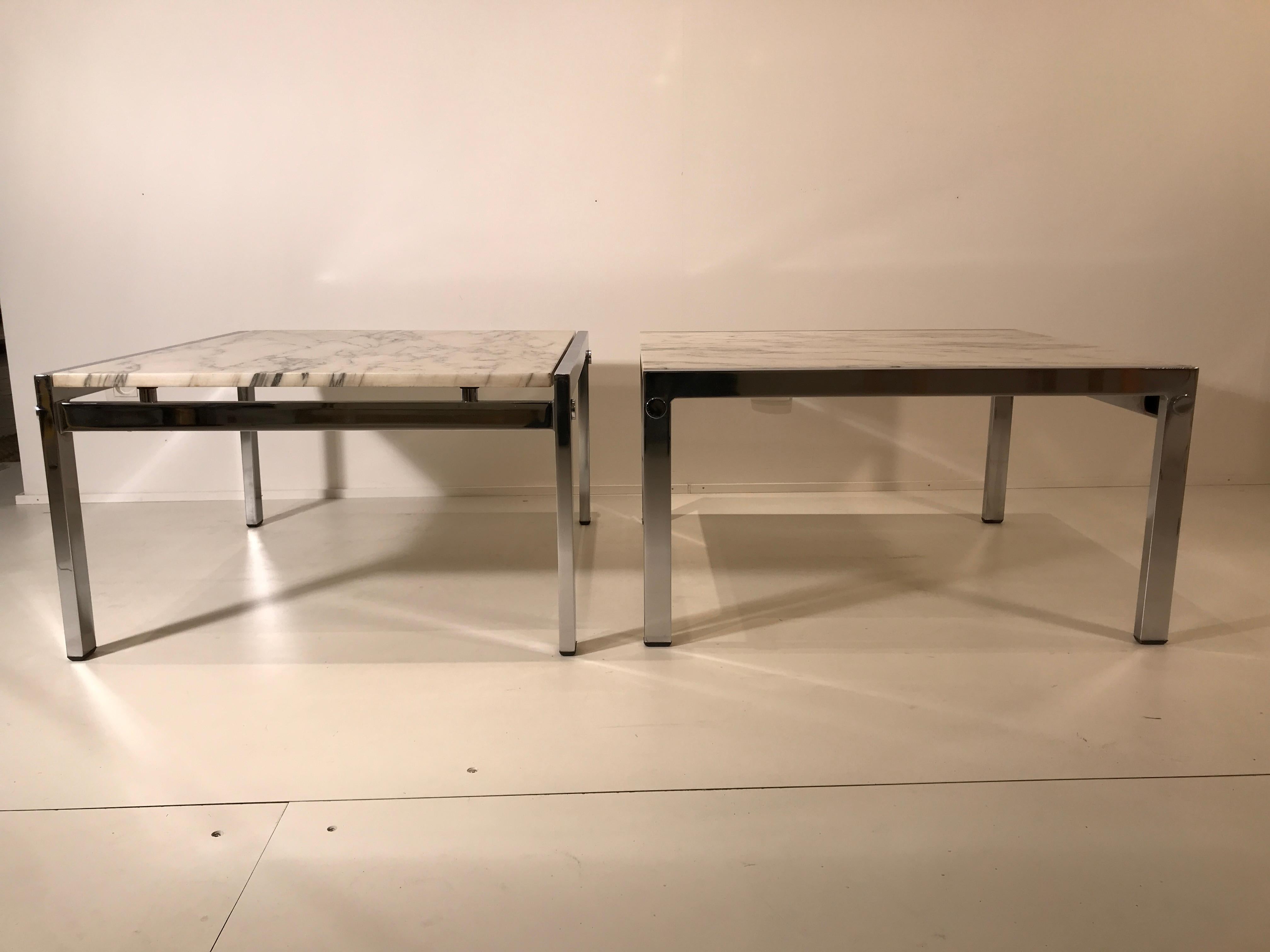 North American Pair of Side Table Chrome and Carrara Marble, 1960