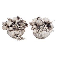 Typical Buccellati: pair of woven baskets covered with fruits solid silver 925