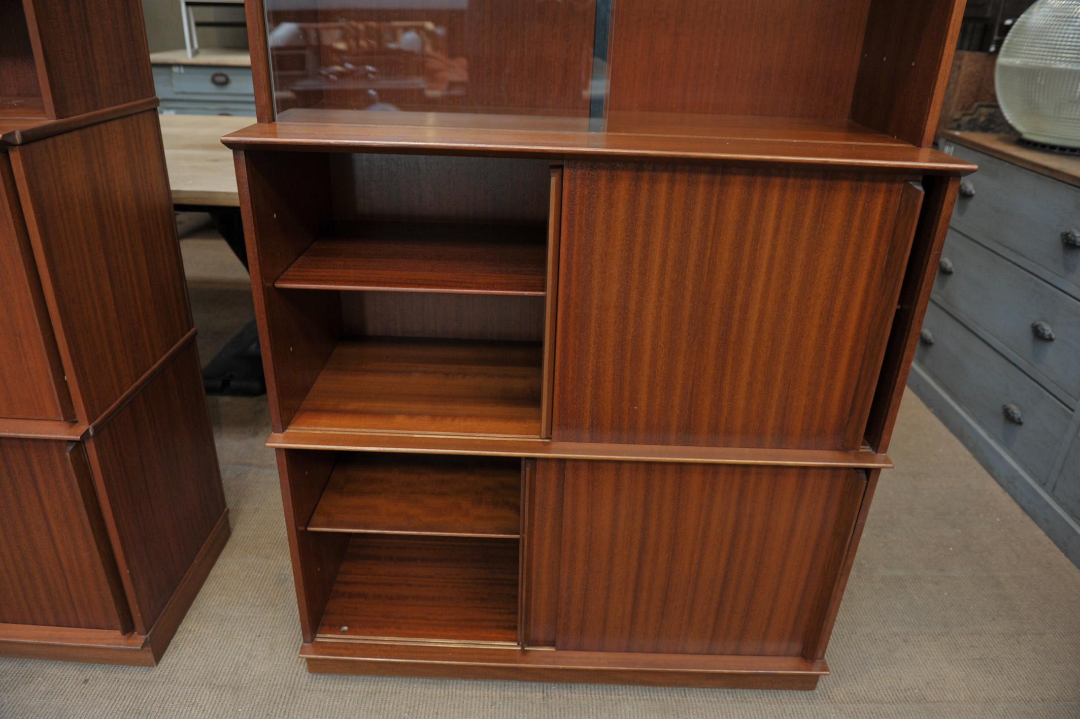 Pair of Teak Secretaire and Sliding Doors Bookcase Cabinets, circa 1960 For Sale 4