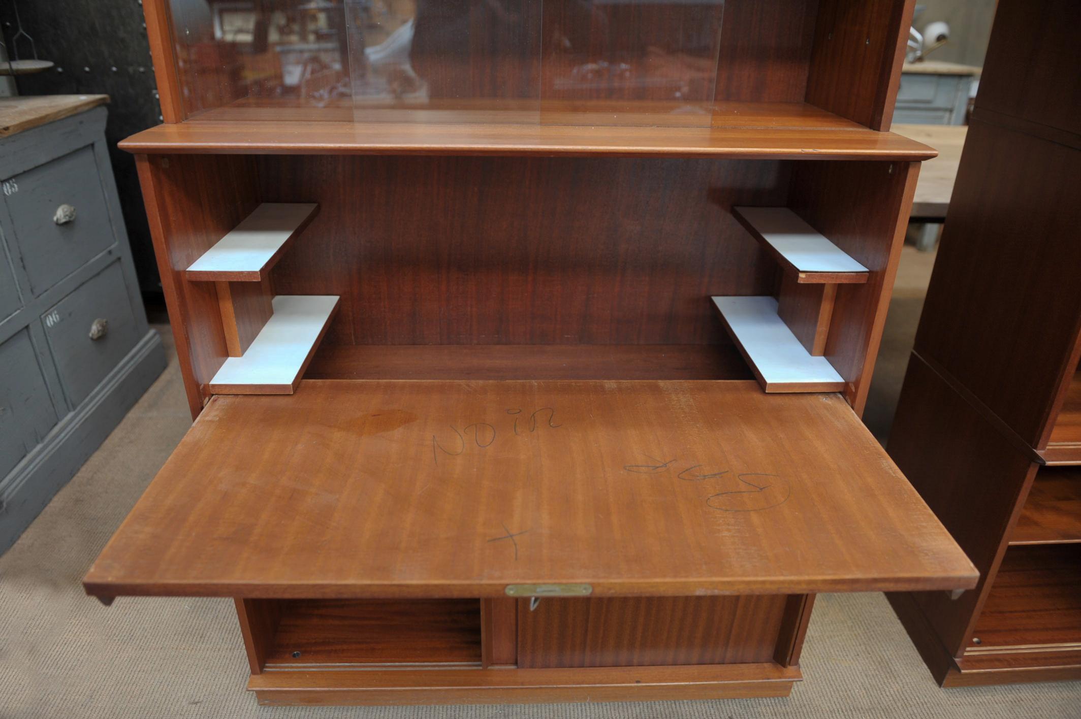 Pair of Teak Secretaire and Sliding Doors Bookcase Cabinets, circa 1960 For Sale 6