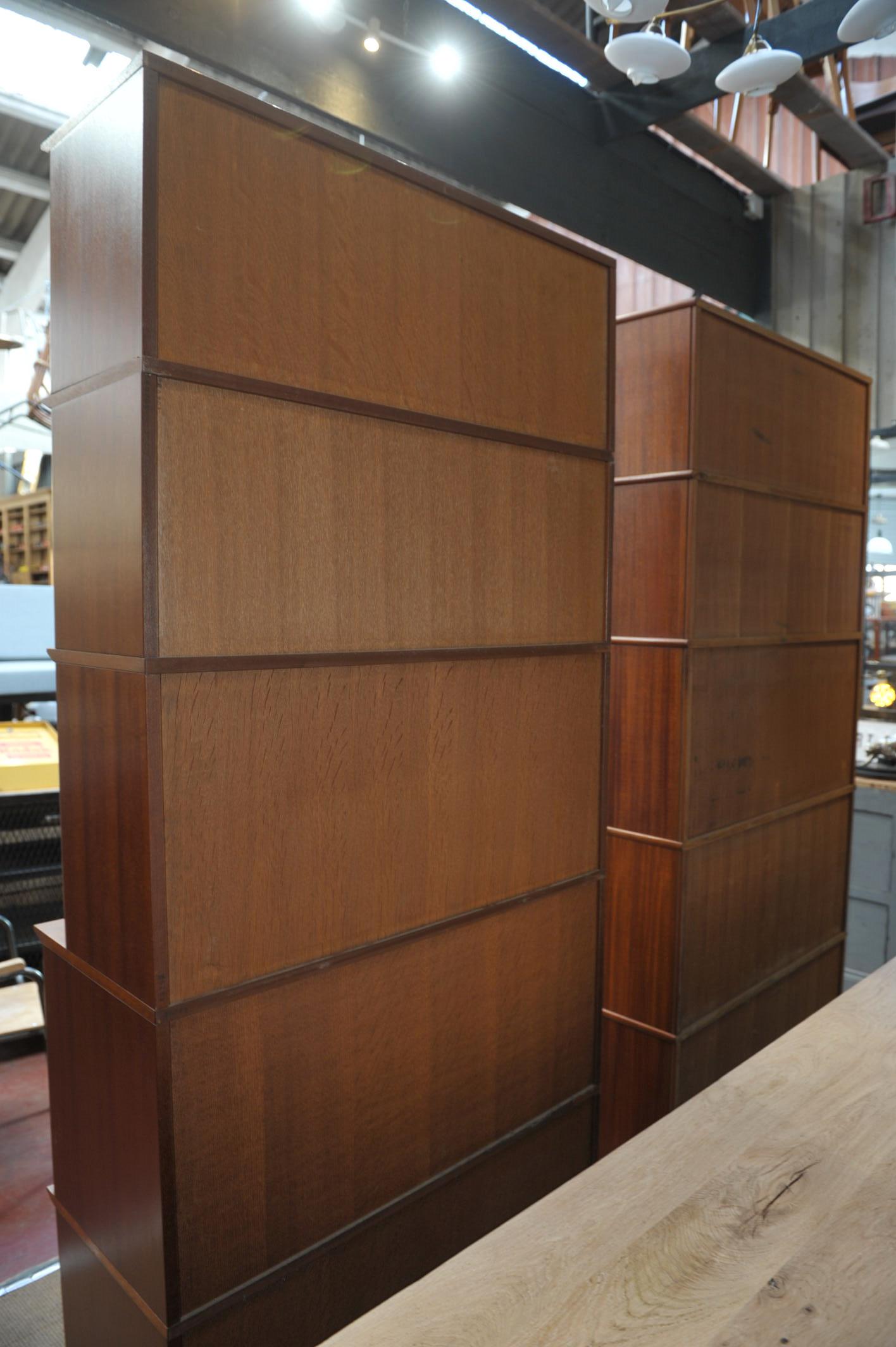 Pair of Teak Secretaire and Sliding Doors Bookcase Cabinets, circa 1960 For Sale 7