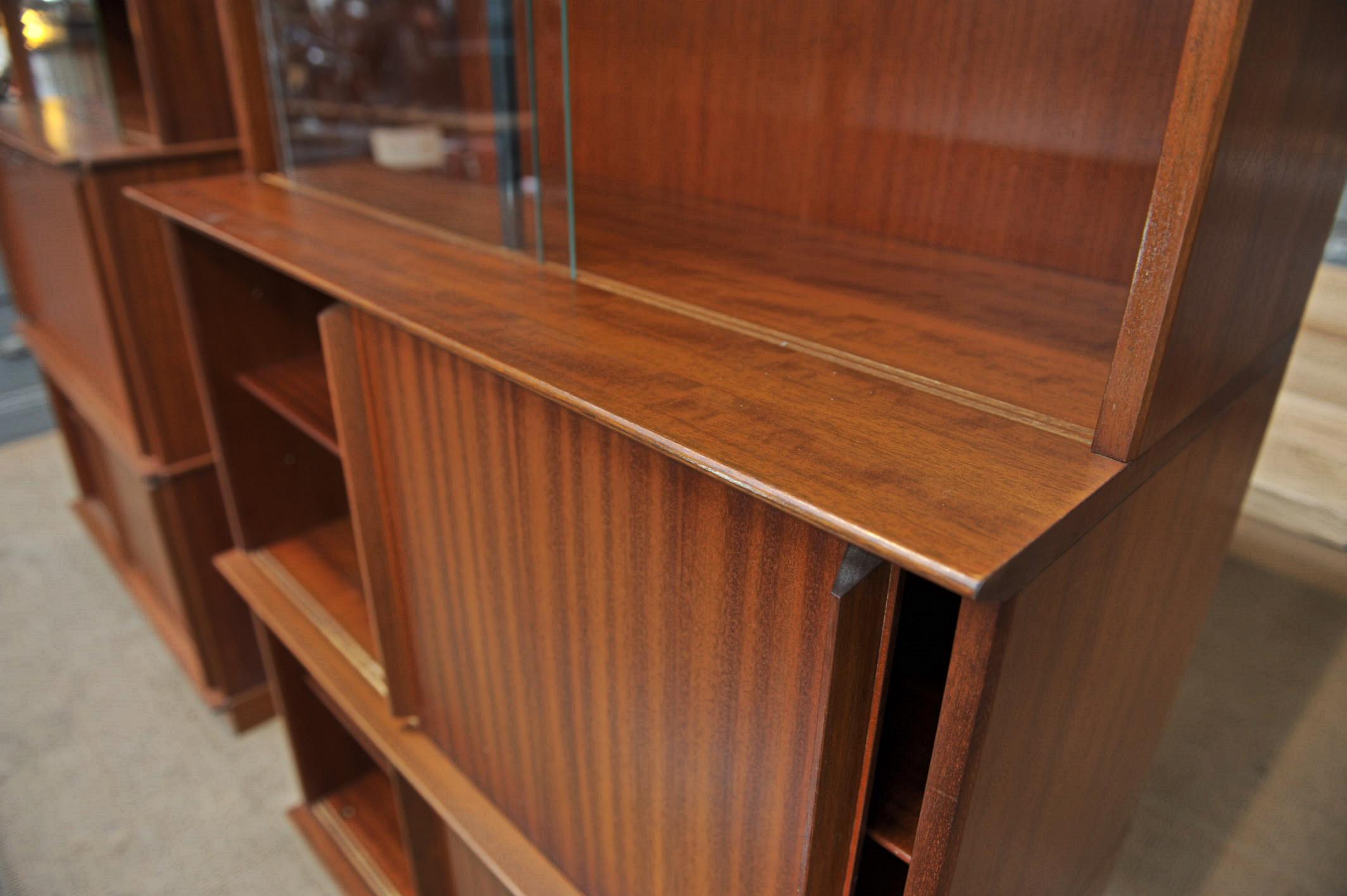 Pair of Teak Secretaire and Sliding Doors Bookcase Cabinets, circa 1960 For Sale 8