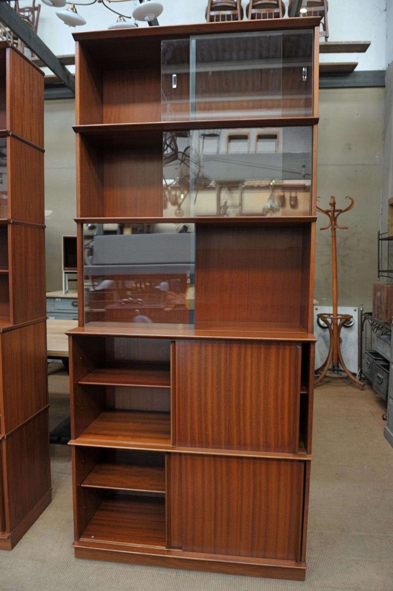 Pair of Teak Secretaire and Sliding Doors Bookcase Cabinets, circa 1960 For Sale 9