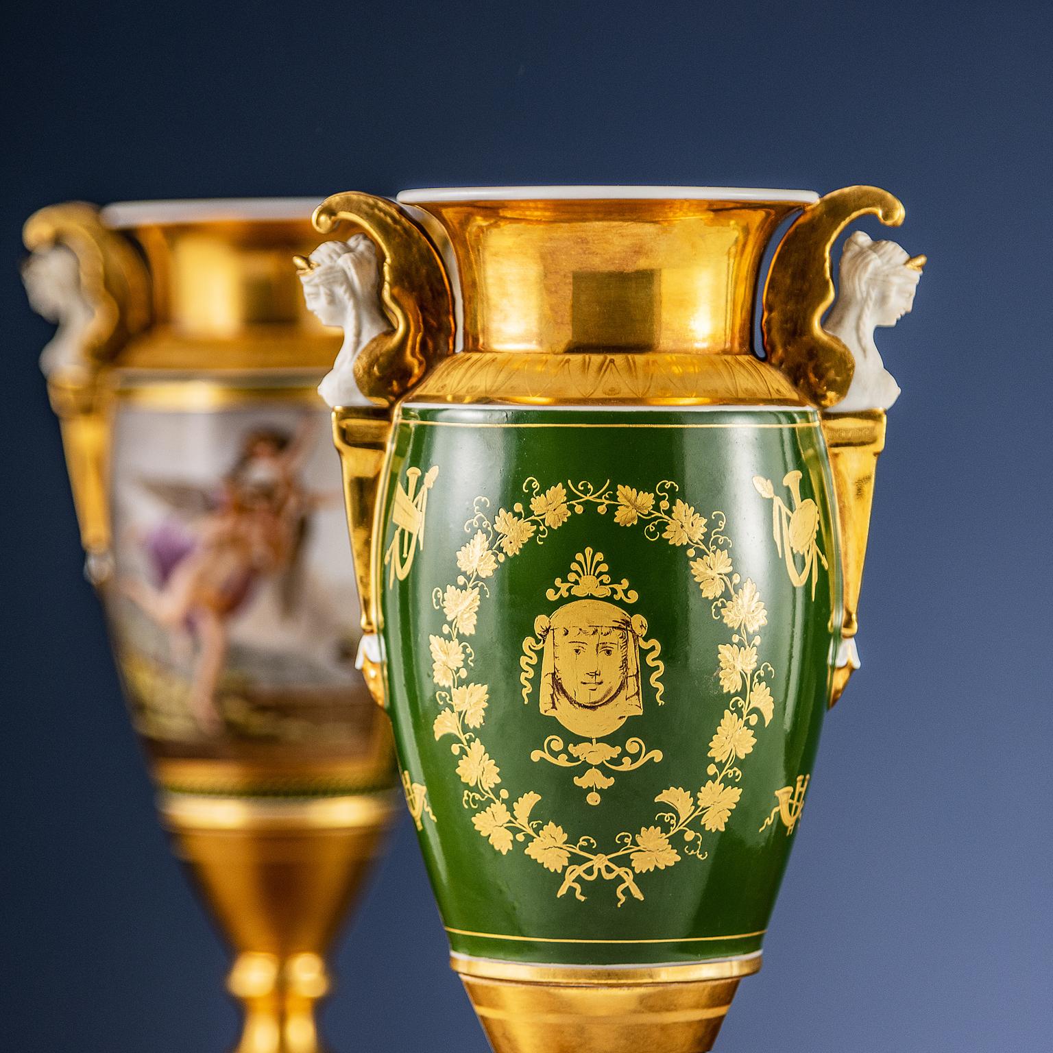 Pareja de jarrones Imperio Dagoty Fabricación Cerámica Francia \\\'800 Francés en venta