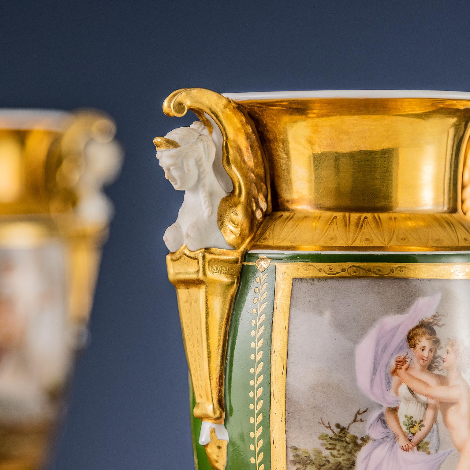 Paire de vases Empire Dagoty Manufacture Ceramic France \\\'800 Bon état - En vente à Milano, IT