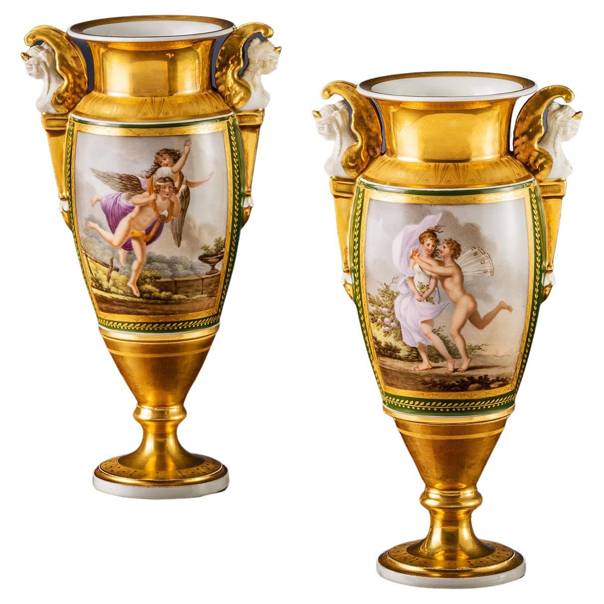 Paire de vases Empire Dagoty Manufacture Ceramic France \\\'800 en vente