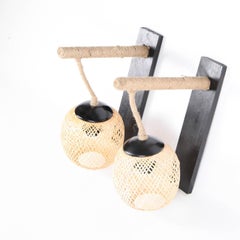 Paire of Wooden, Bamboo and Rope Wall Light
