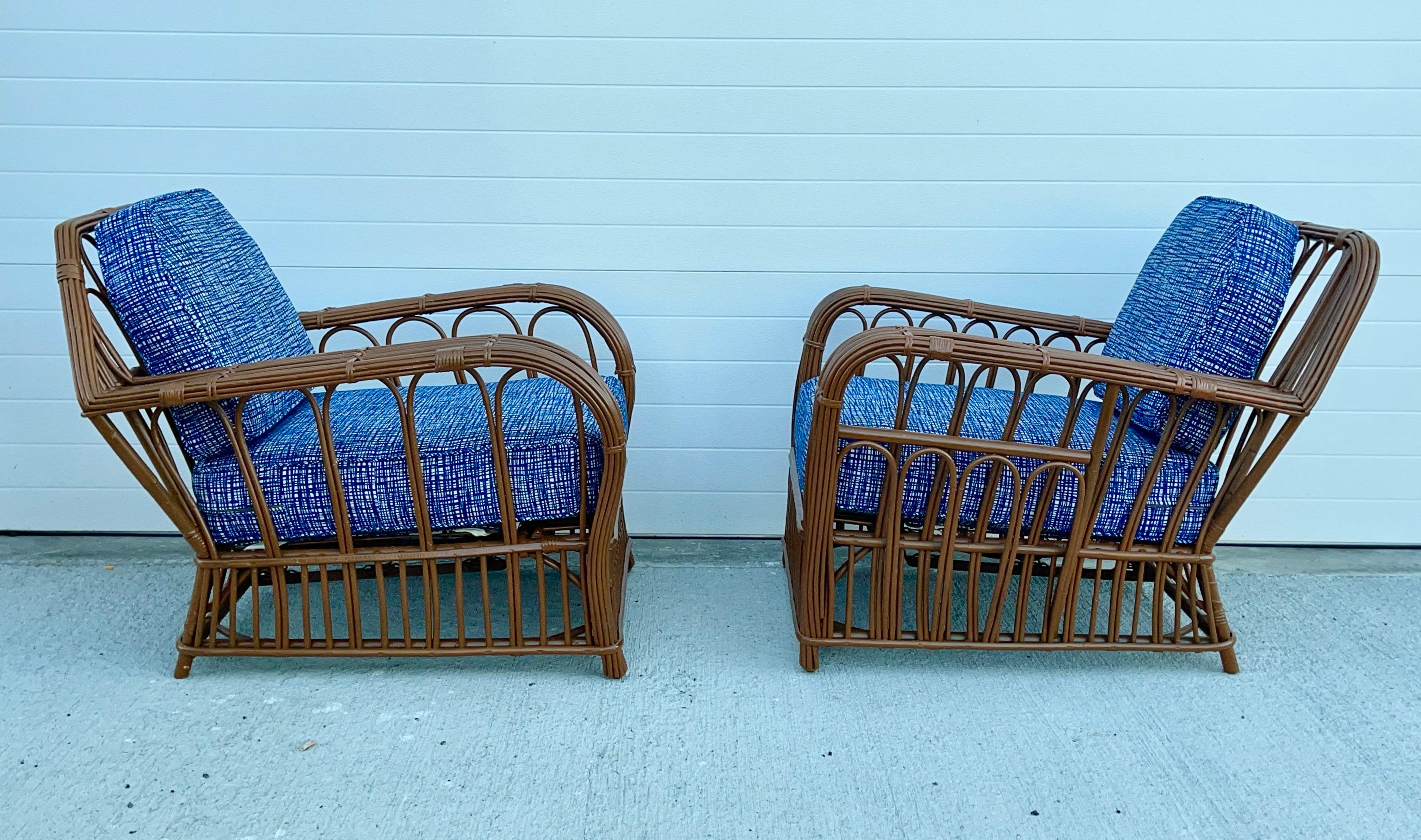 Paired American Art Deco Stick Reed Chairs For Sale 11