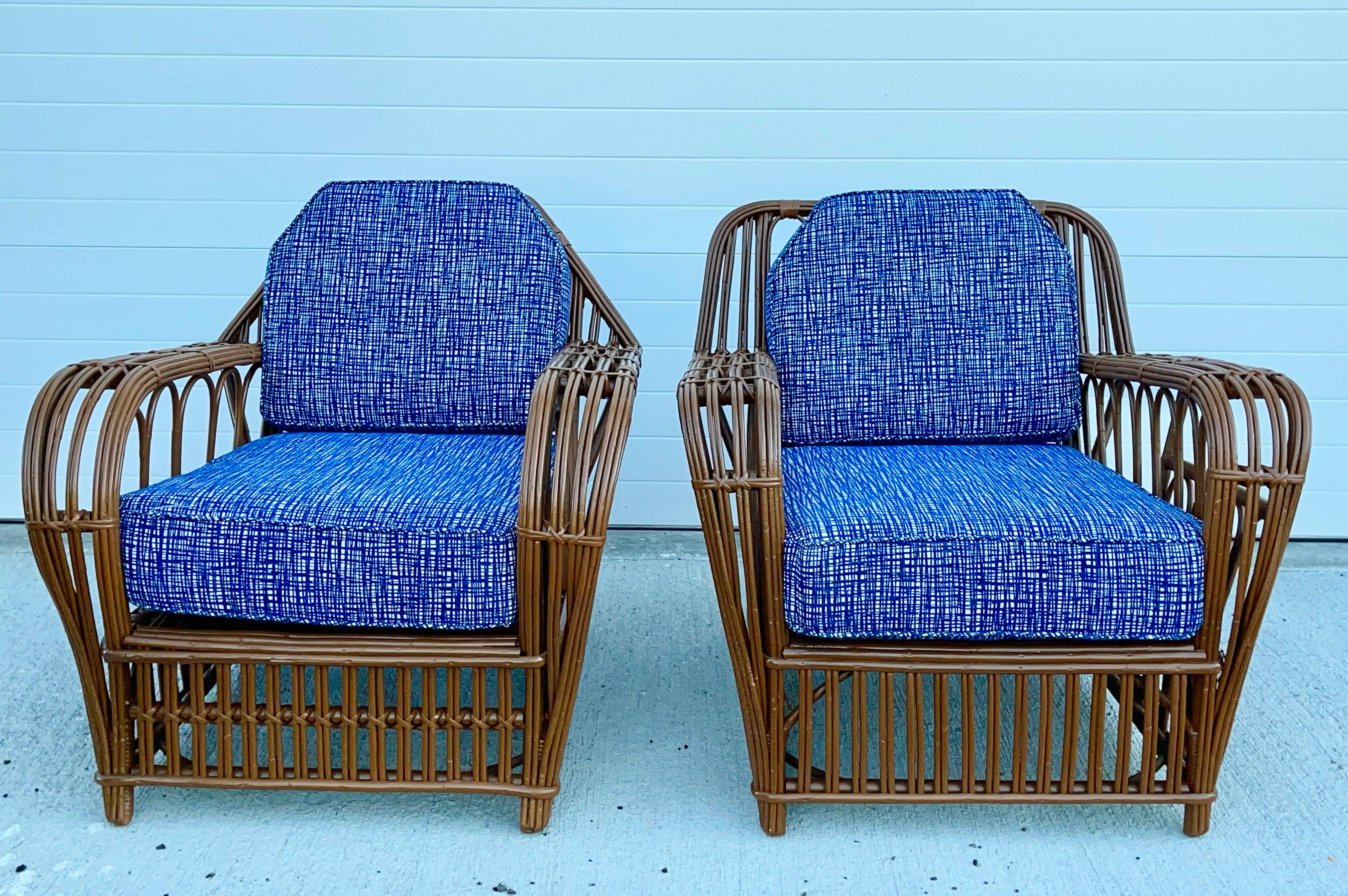 Mid-20th Century Paired American Art Deco Stick Reed Chairs For Sale