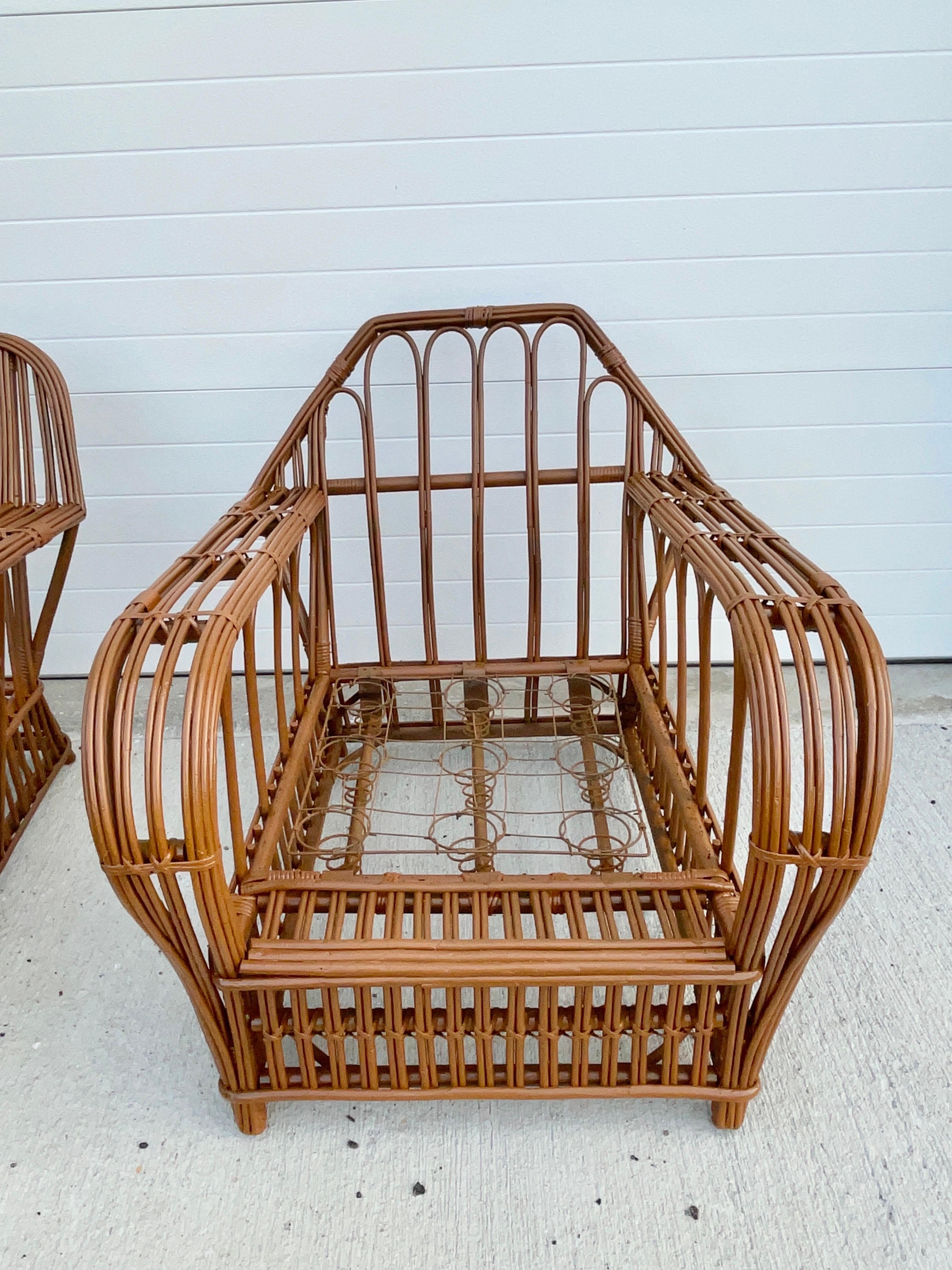 Paired American Art Deco Stick Reed Chairs For Sale 1
